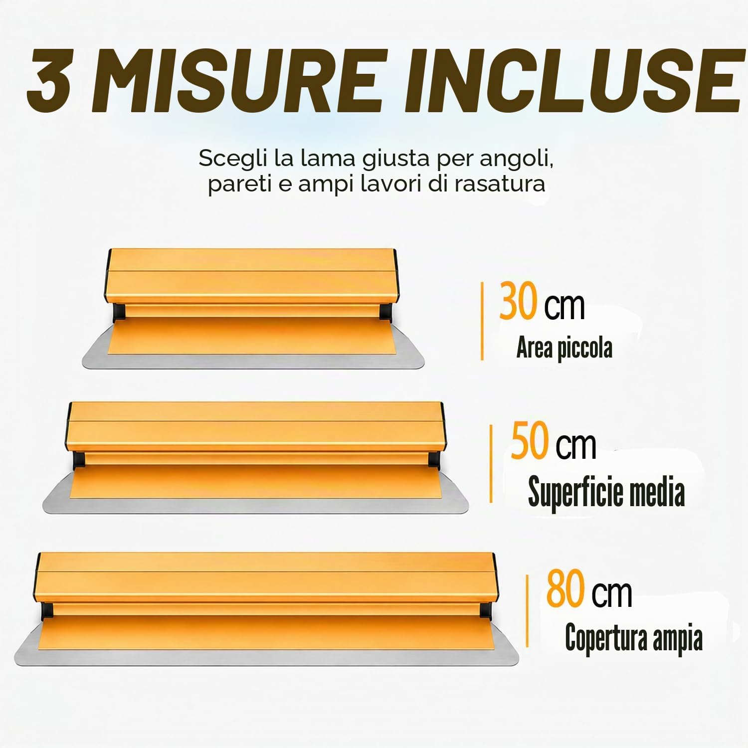 Set Lame per Rasatura 30/50/80 cm | Tre Lame in Acciaio Inox con Ricambi, Manico Telescopico e Valigetta per Pareti, Soffitti, Stucco e Cartongesso