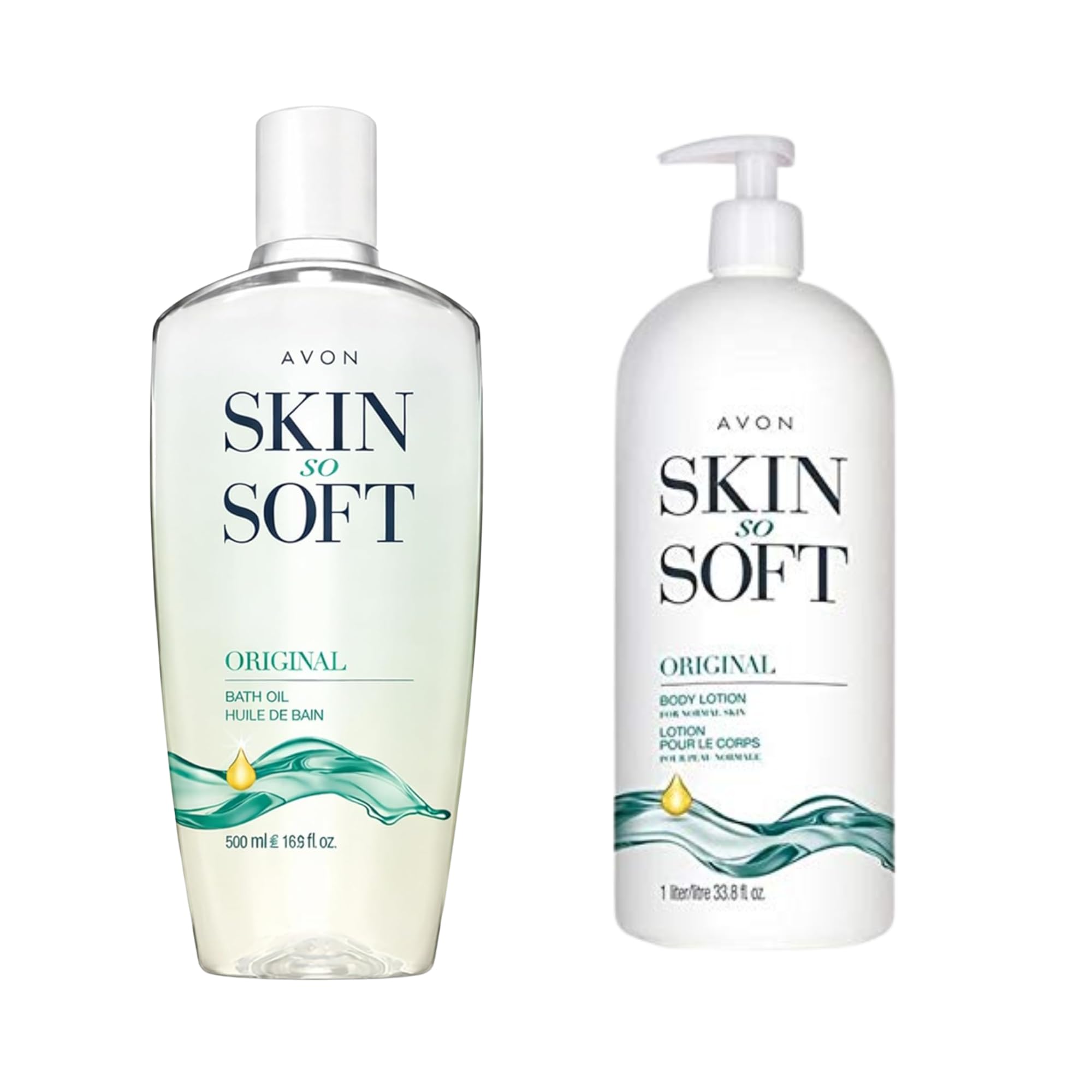 AVON Skin So Soft Original Bath Oil & Bonus Size Body Lotion Bundle – Jojoba Oil Moisturizing Body Care Set, Hydrating Shower Oil & Non-Greasy Body Lotion for D