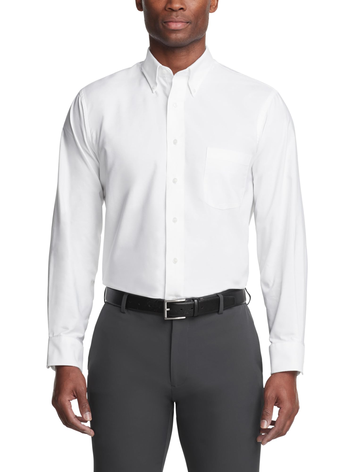 Van Heusen Men's Oxford Plain Casual Shirt Regular Fit Dress, White, 19.5"-20" Neck 36"-37" Sleeve