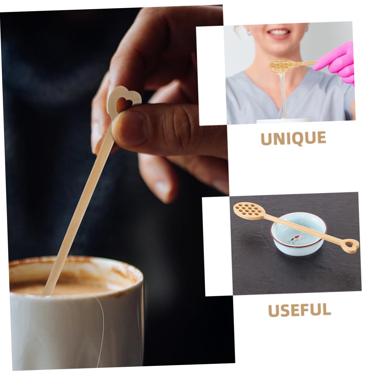 SHOWERORO 3pcs Love Honey Spoon Kitchen Mixing Spoons Coffee Stirring Spoons Honey Spoons Portable Honey Stirrer Honey Dipper Rods Honey Pot Stick Honey Mixing Sticks Honey Wooden Spoon