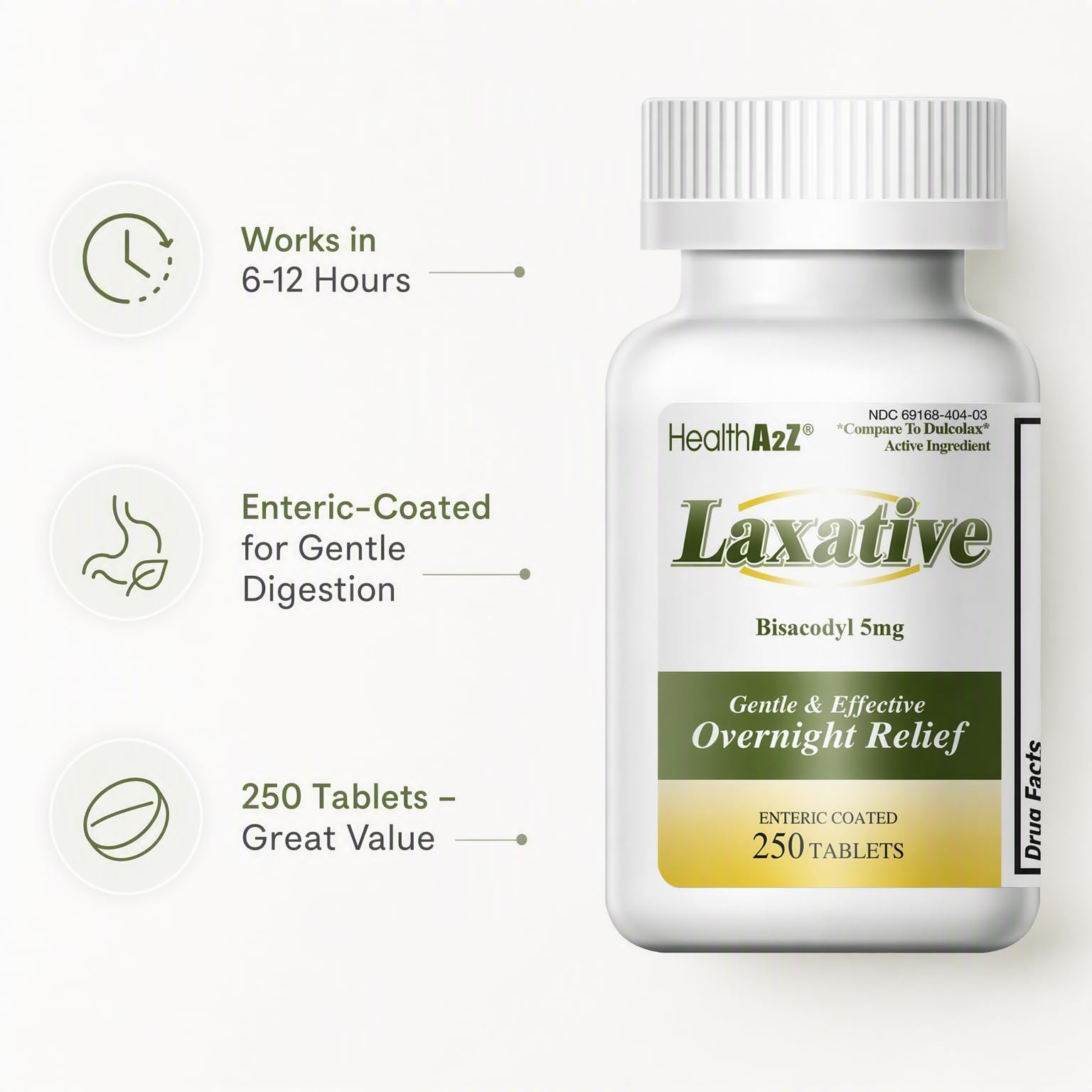 HealthA2Z® Laxative Bisacodyl 5mg, Gentle Overnight Relief, 250 Count — Amazon image 5