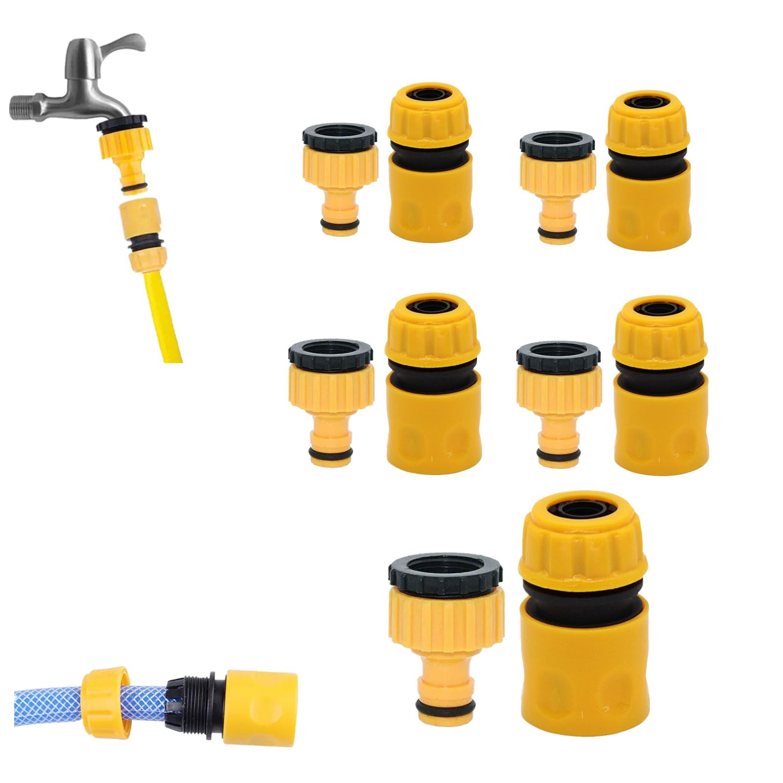 Garden Car Water Hose Pipe Tap Adapter Connector, High Pressure Washer ConnectorHose Adapter, Hose Connector, Yellow Plastic Quick Connectors for Garden Irrigation Car Washing