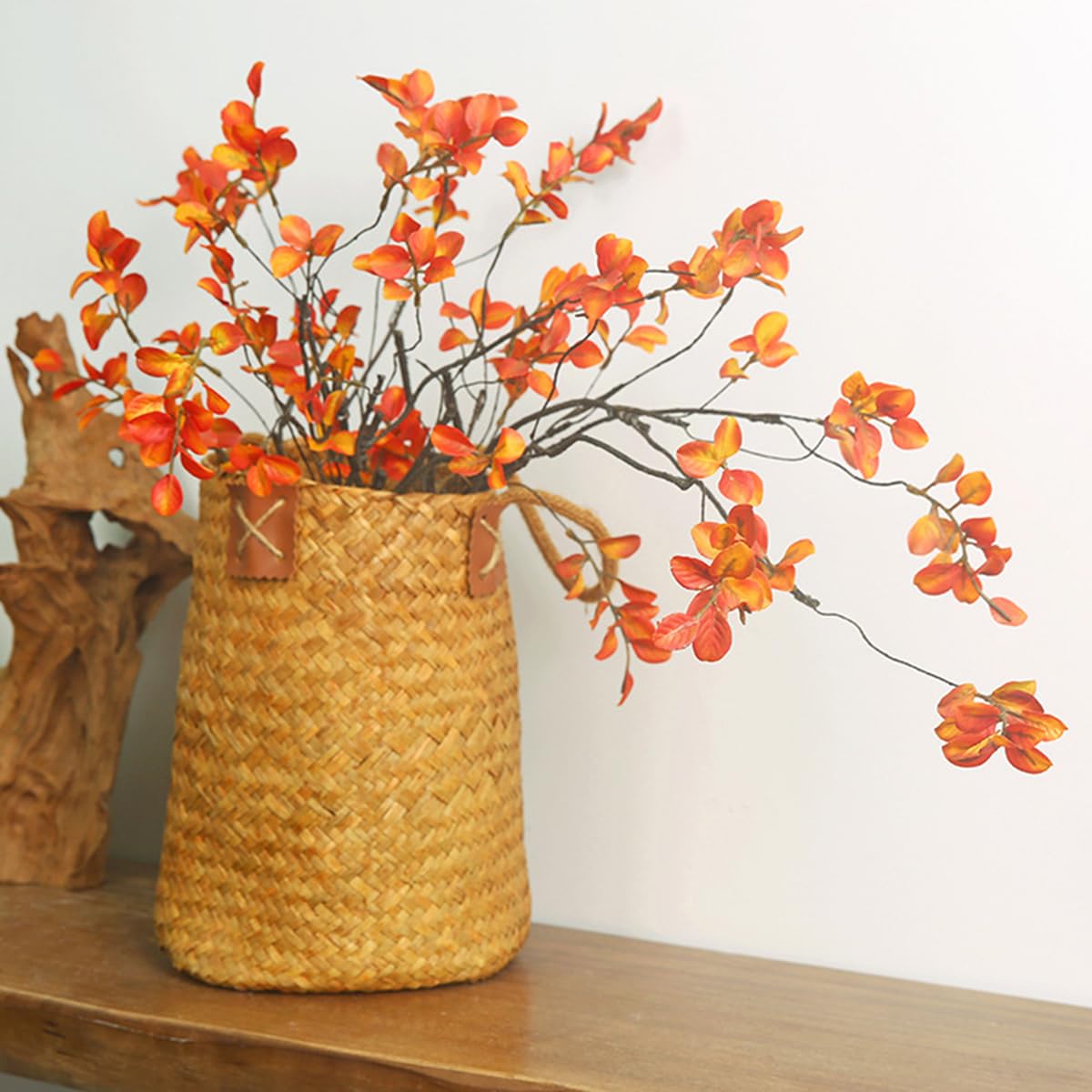 DIFEIUKI 造花 紅葉茎 秋の葉の枝 5本セット オレンジ ユーカリの茎 人工観葉植物 秋装飾 ホームテーブルセンターピース 花瓶詰め飾り インテリア 感謝祭 クリスマスデコレーション 紅葉ピック 全長57cm