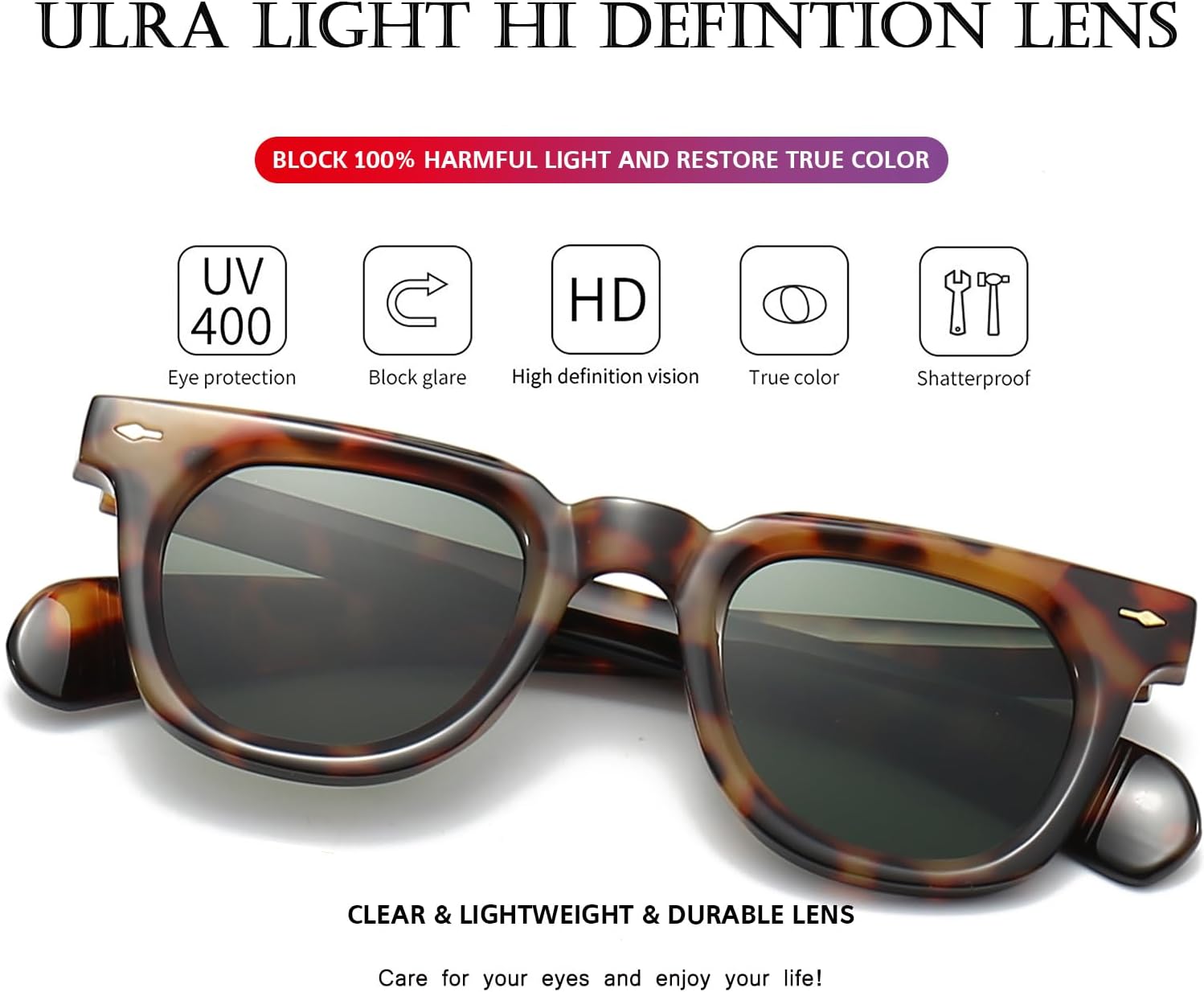 PORADAY Square Sunglasses for Women Men Trendy Thick Frame Sun Glasses Black Shades - Image 4