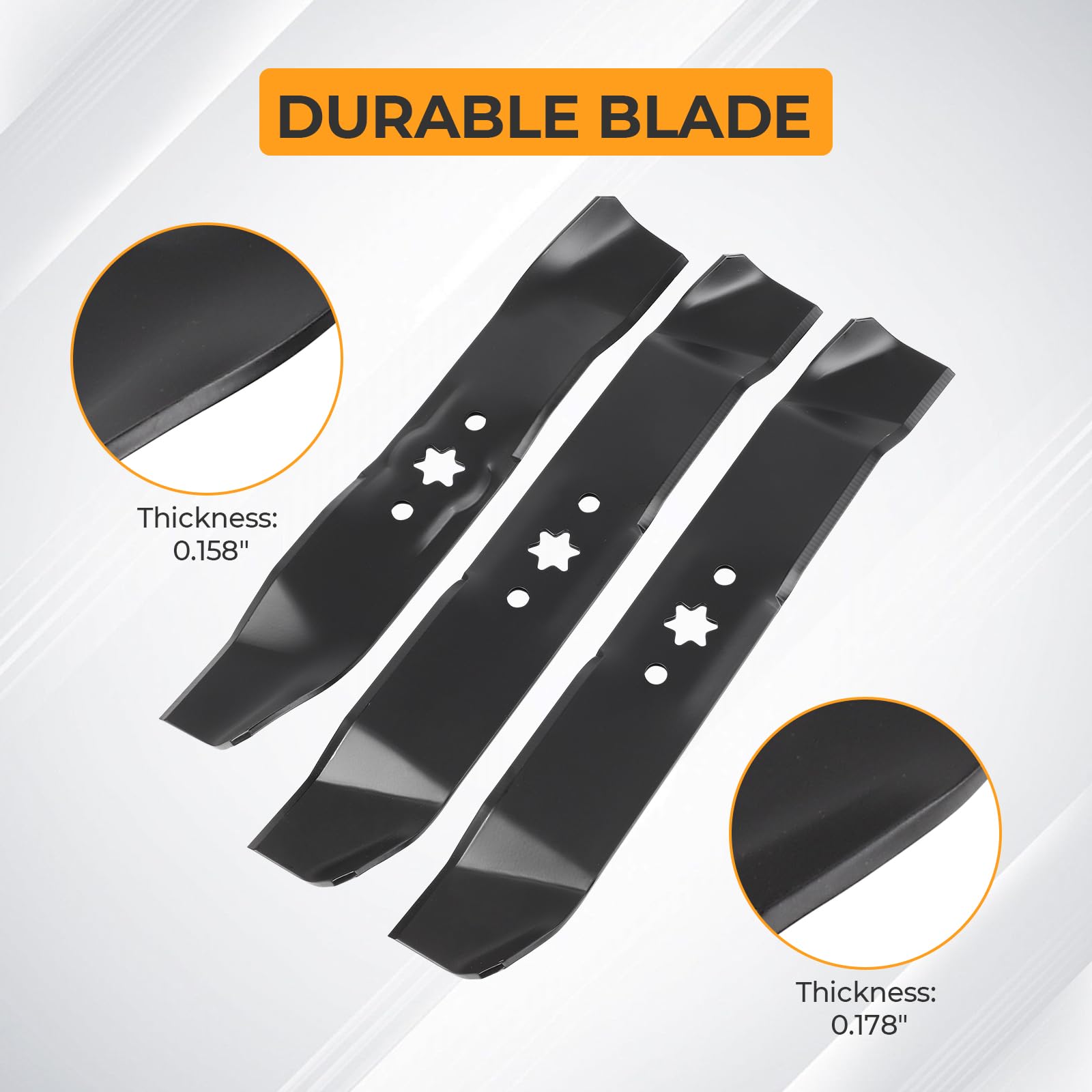 942-0611A - Kit de cuchillas para cortacésped para muchos cortacésped MTD, Cub Cadet, Troy-Bilt número de pieza de repuesto 942-04125, 942-04124, negro