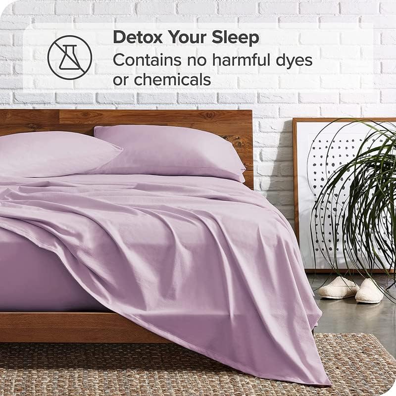Image of King Size Cotton Bedsheet Set with Pillow Cover - Lavender, 600 Thread Count, 3 Piece Set