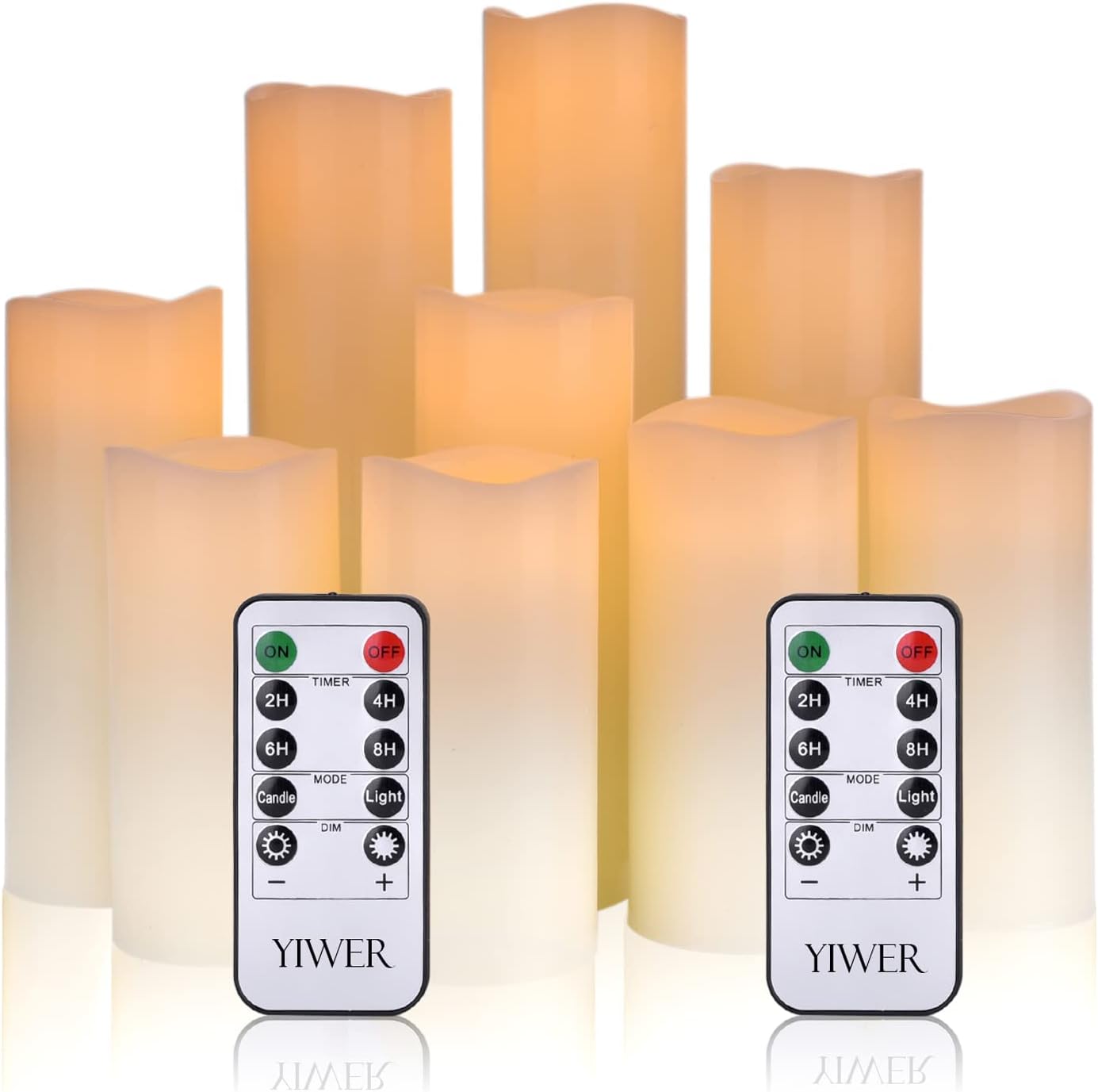 YIWER LED Candles,Flameless Candles Φ 2.2" x H 4"/5"/6"/7''/8''/9'' Real Wax Battery Candle Pillars, 10 Key Remote Control with 24 Hour Timer Function (Ivory) (1 * 9)