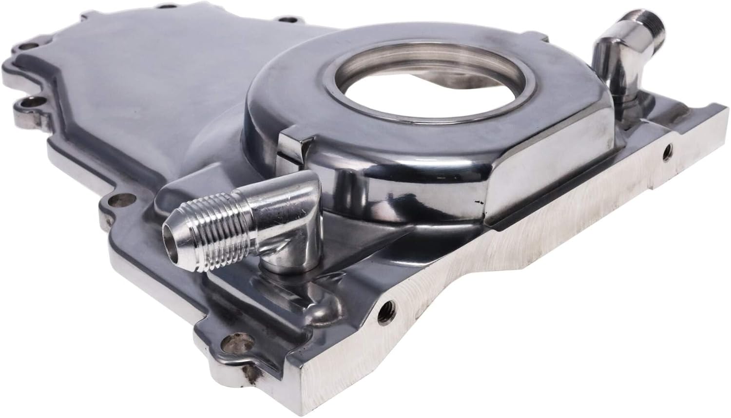 Top Street Performance 1-Piece Aluminum Timing Cover for GM LS with Turbo Oil Drain Return - Polished