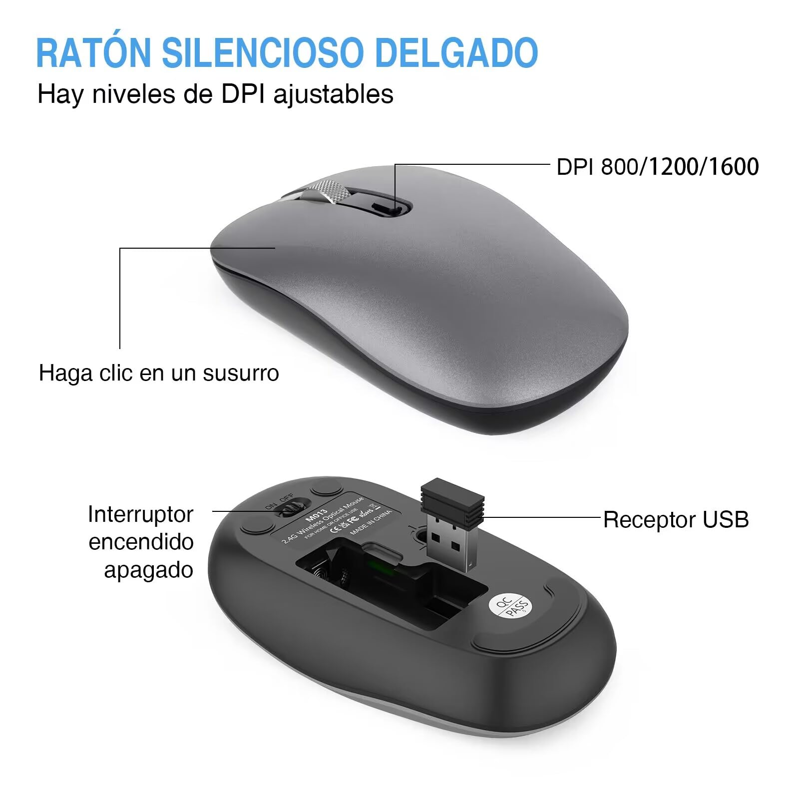 cimetech Teclado y Ratón Inalámbrico, 2.4G Combo Teclado Raton Inalambrico Español 2 en 1 USB Ultra Delgado Silencioso Mouse,Teclado y Ratón para PC/Laptops/Ordenador (Gris)