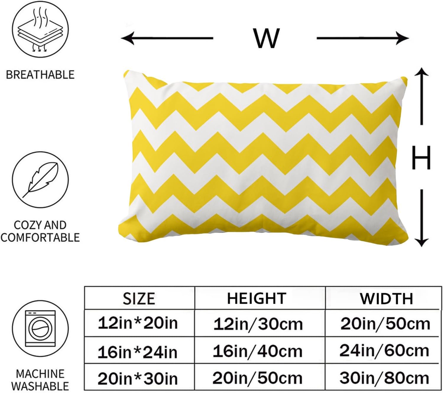 Yellow and White Chevron Pillow Covers 16x24inch Modern Decorative Throw Pillow Covers Lumbar Cushion Case for Home Sofa Couch Decoration