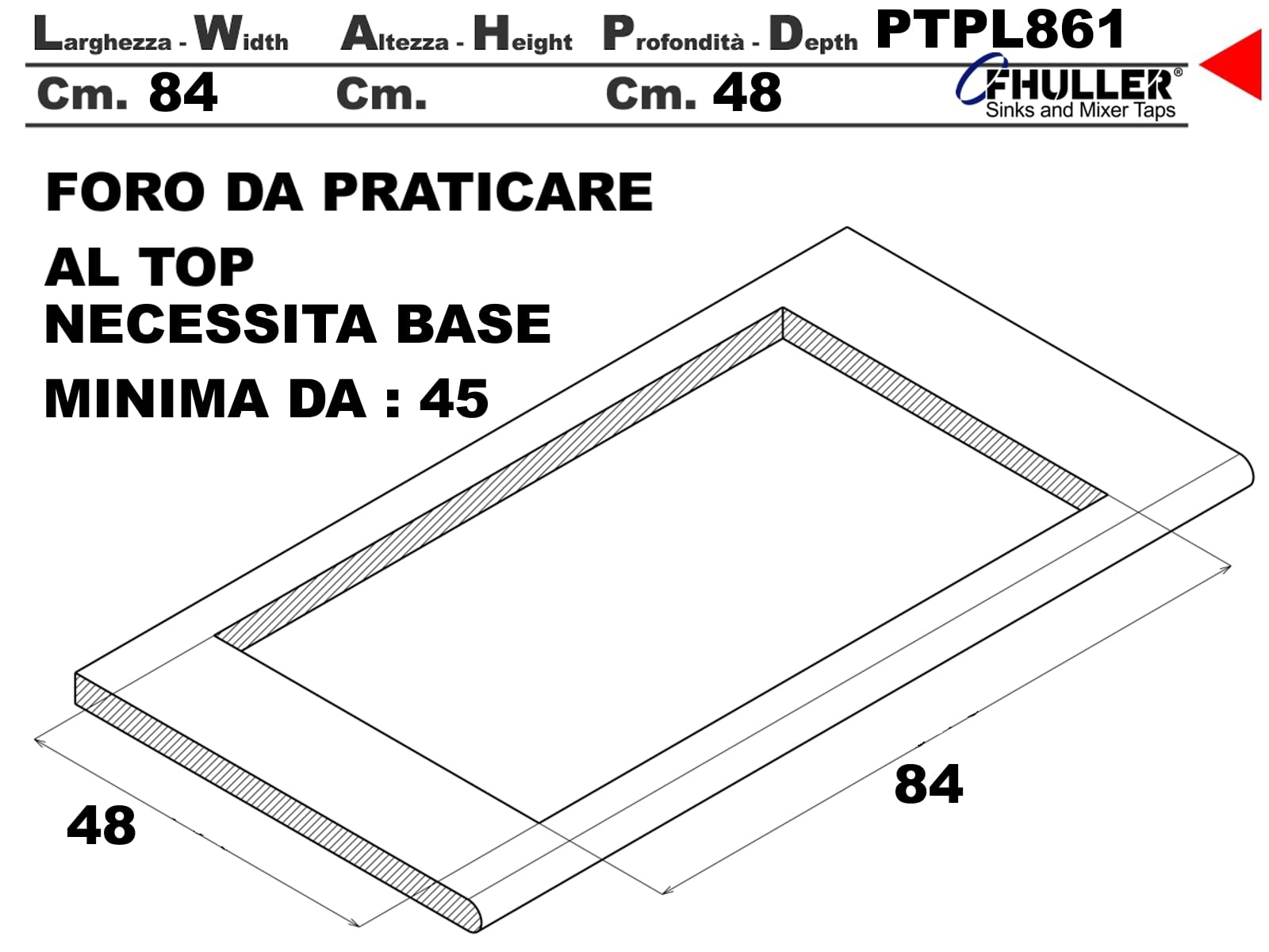 Lavello da Incasso PTPL861GO, 86x50 cm, 1 Vasca con Gocciolatoio, Granito Avena
