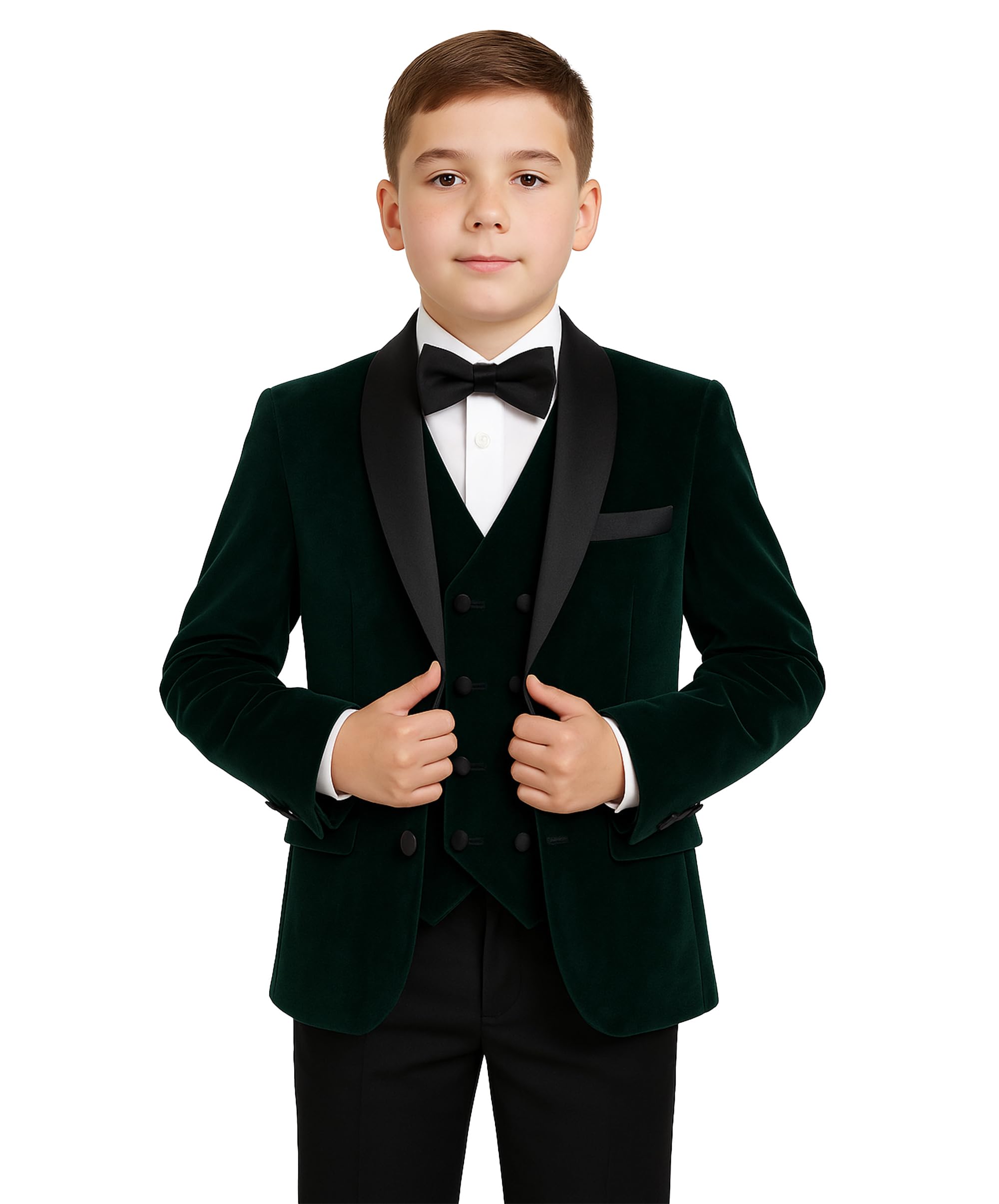 Luxury Boys Slim Fit Velvet 5PC Tuxedo Suit with Double-Breasted Vest- Ideal for Special Occasions