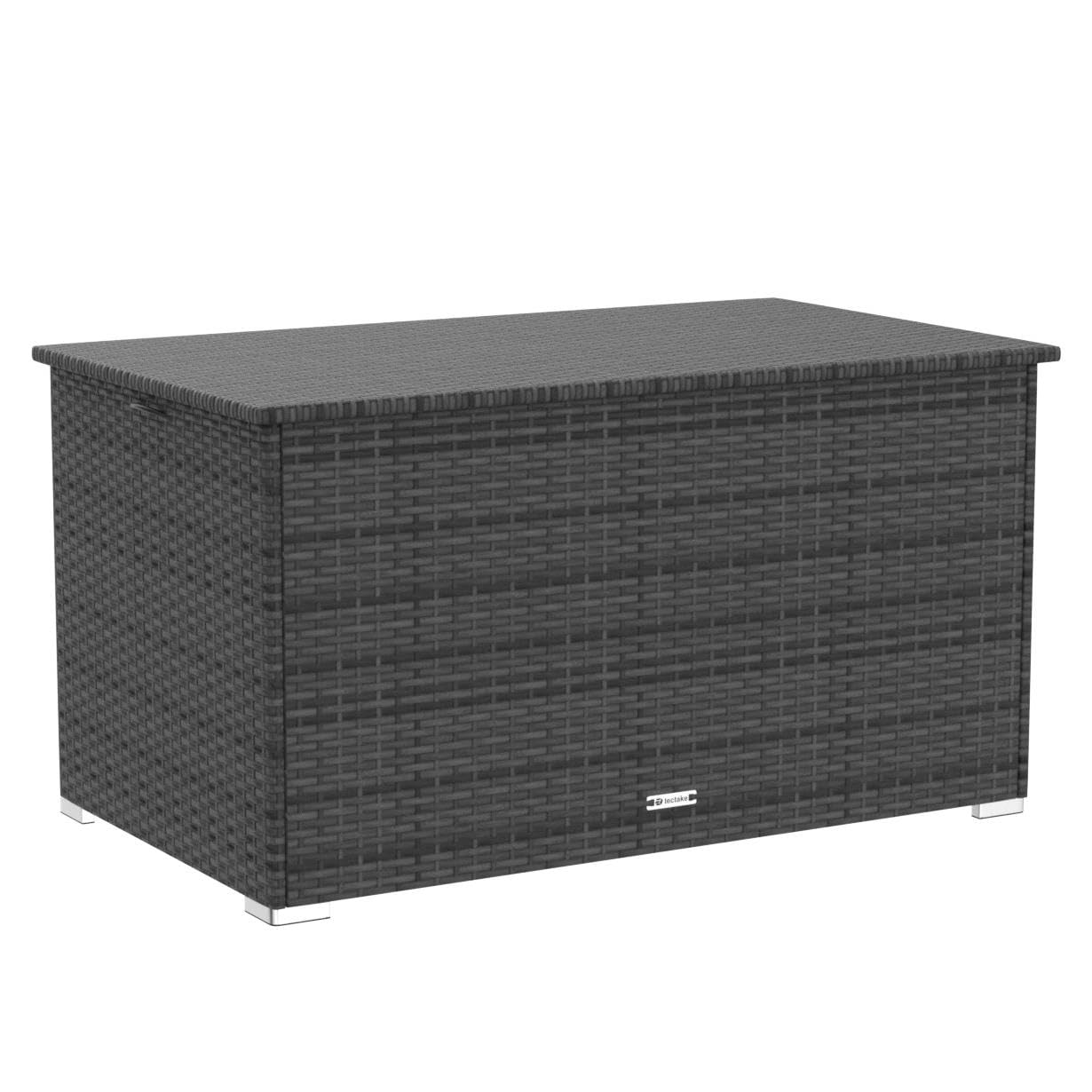 tectake® Aluminium Polyrattan Aufbewahrungsbox mit Deckel, 750L, Gartenkiste wetterfest, Gartenbox mit Gasdruckfedern, Garten Auflagenbox, UV-beständig, rostfrei, Stauraum, 145x82,5x79,5 cm - grau