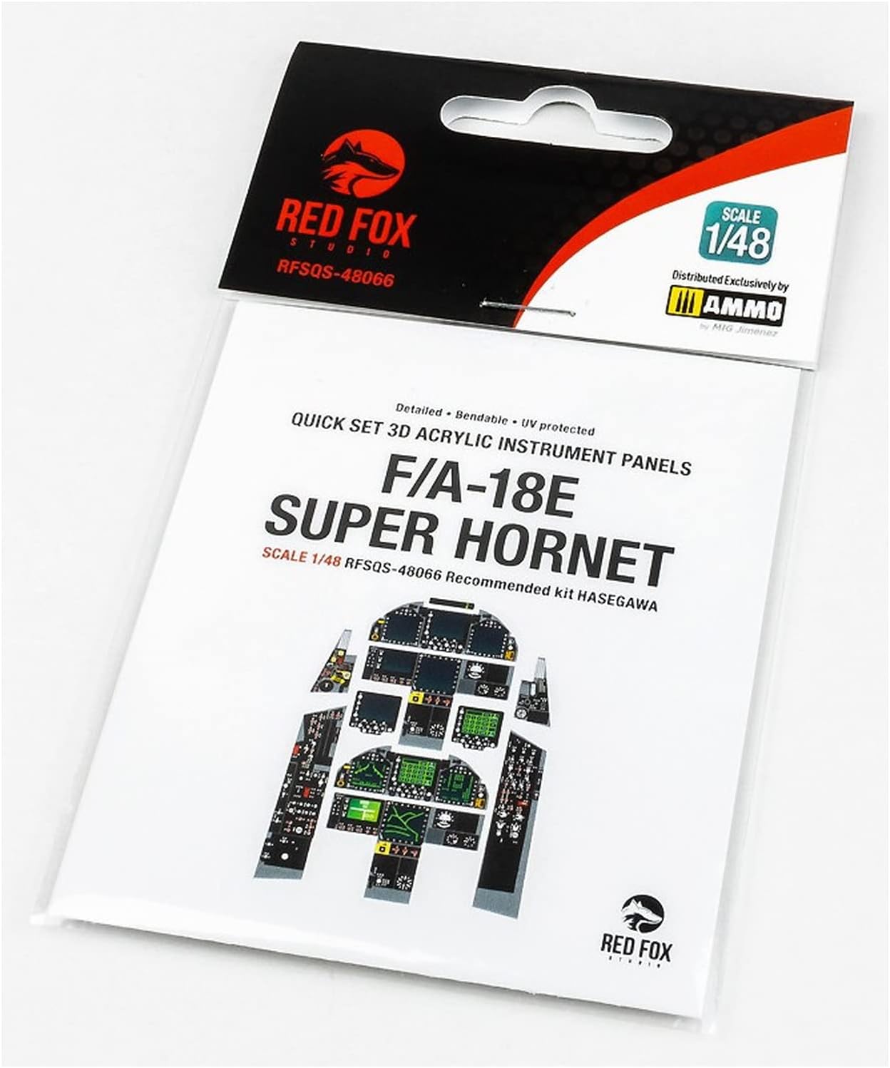 Red Fox Studios 1/48 McDonnell Douglas F/A-18E Super Hornet Pre-Colored 3D Instrument Panel (for Hasegawa) Plastic Model Parts RFSQS-48066 Molded Color