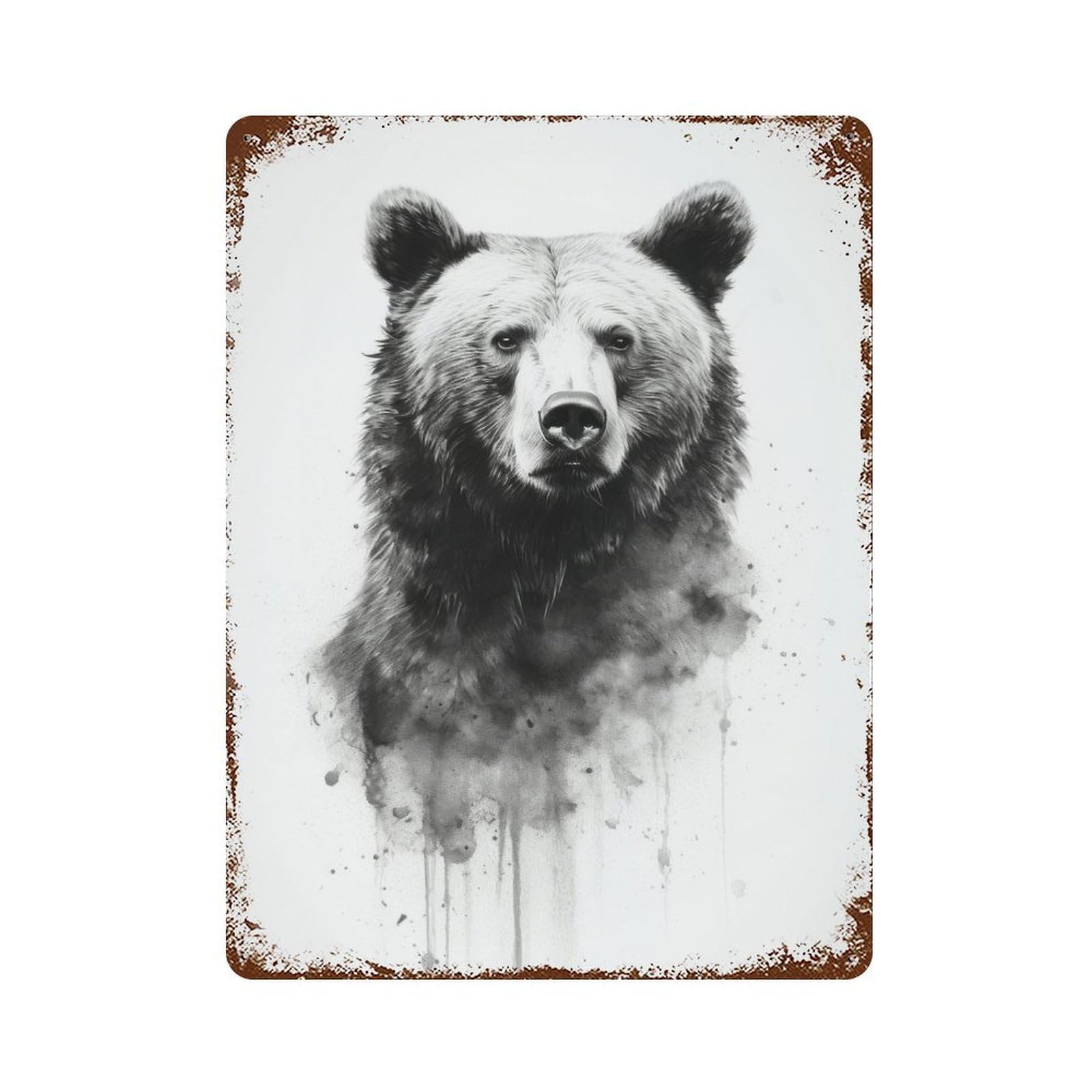 Bear Artwork Aged Metal Wall Plaque 15.7"x11.8", Old School Wall Decor for Garage, Bar And Workshop Decor