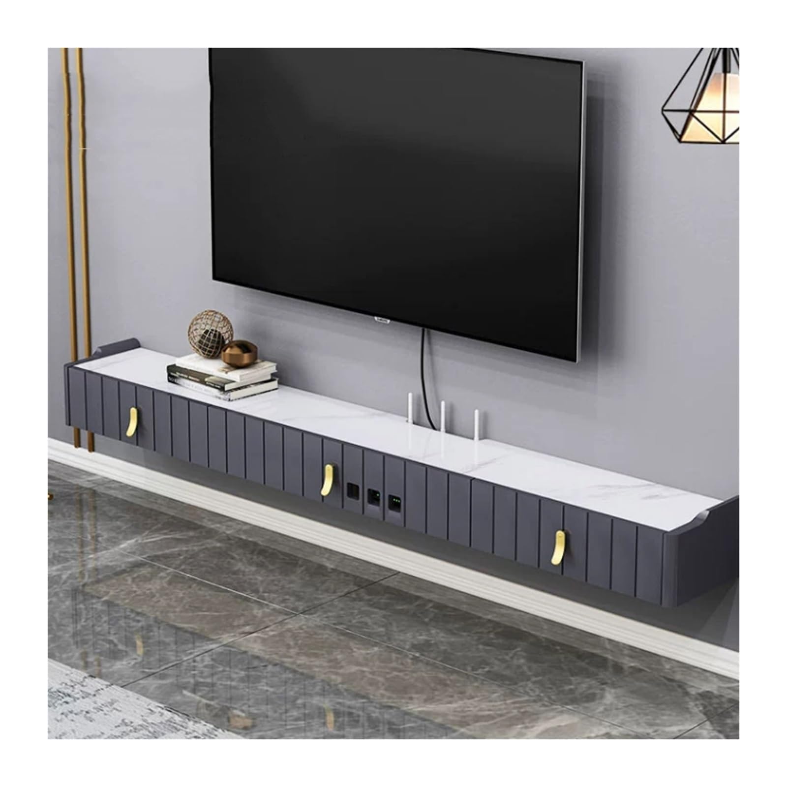 DFGHNBVC Console Floating Tv Stand Cabinet With Cable Holes Wall-Mounted Floating Tv Shelf For Under Tv Entertainment Center Modern Media Console For Living Room Entertainment