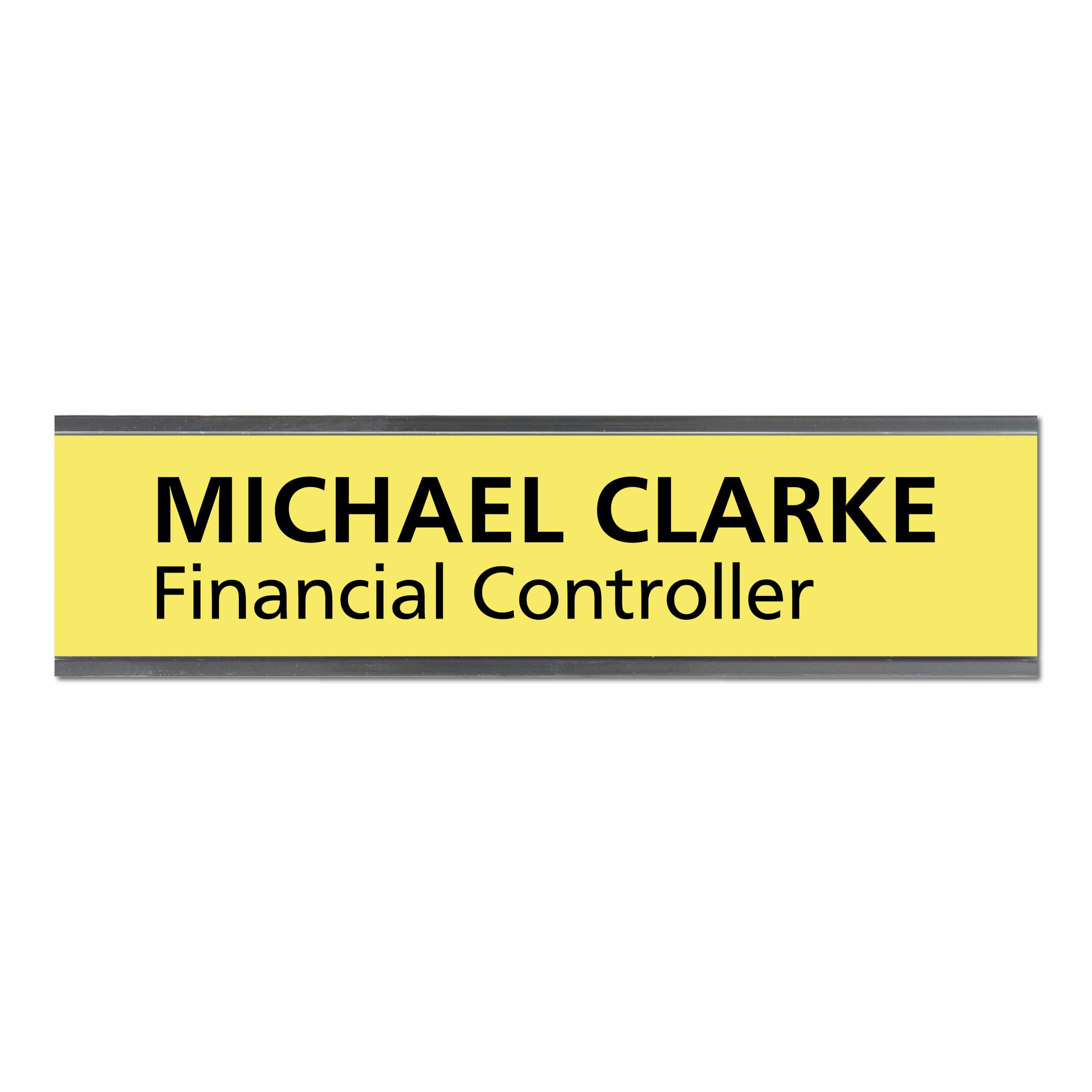 Personalised Door Sign | Custom Office Name Plate | Engraved Acrylic Office Door Plaque | Self Adhesive Business, School & Clinic Sign | 200mm x 50mm (Yellow With Black Text)