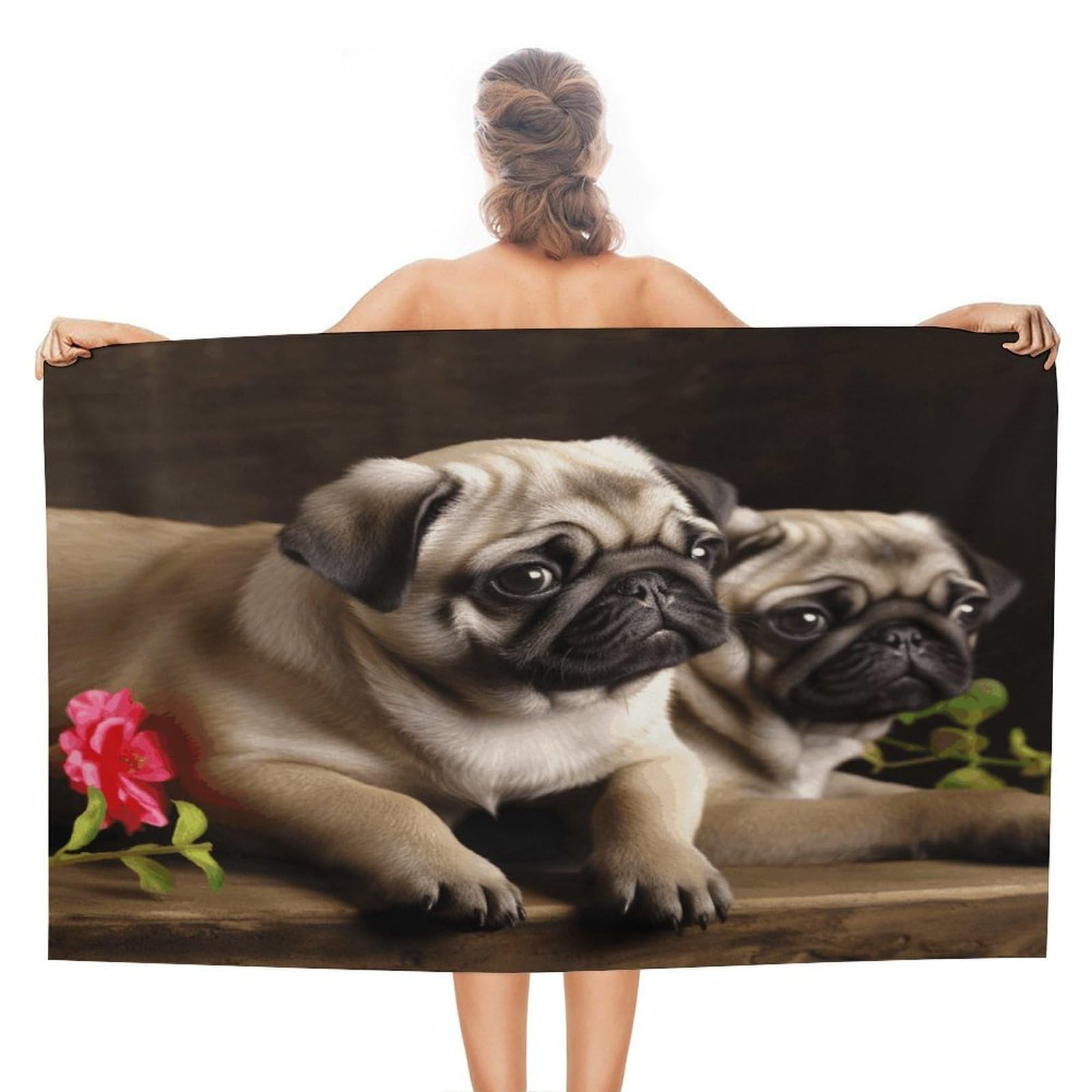 VstaDank Puppys Pug Beach Towels Super Absorbent Soft Lightweight Towel Large Stylish Swim Pool Towels Quick-Dry Oversize Bath Towel Travel Blankets for Adult Vacation&Gift