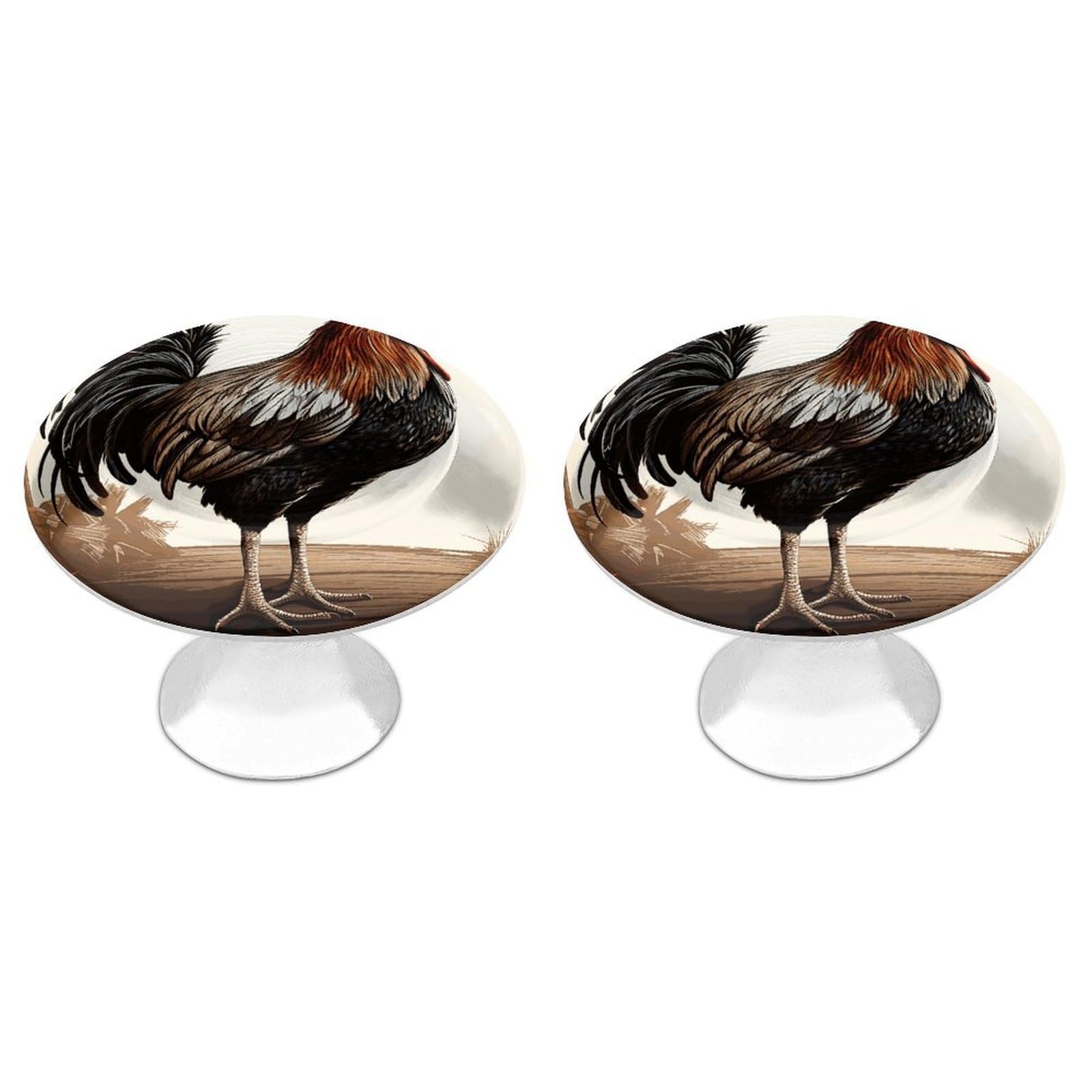 FekiLoot Rooster Cabinet Knobs 2 Pack Stainless Steel Round Dresser Drawer Knobs Kitchen Drawer Hardware Dresser Knob Closet Door Pulls Cabinet Handles for Cupboard Drawer Pulls