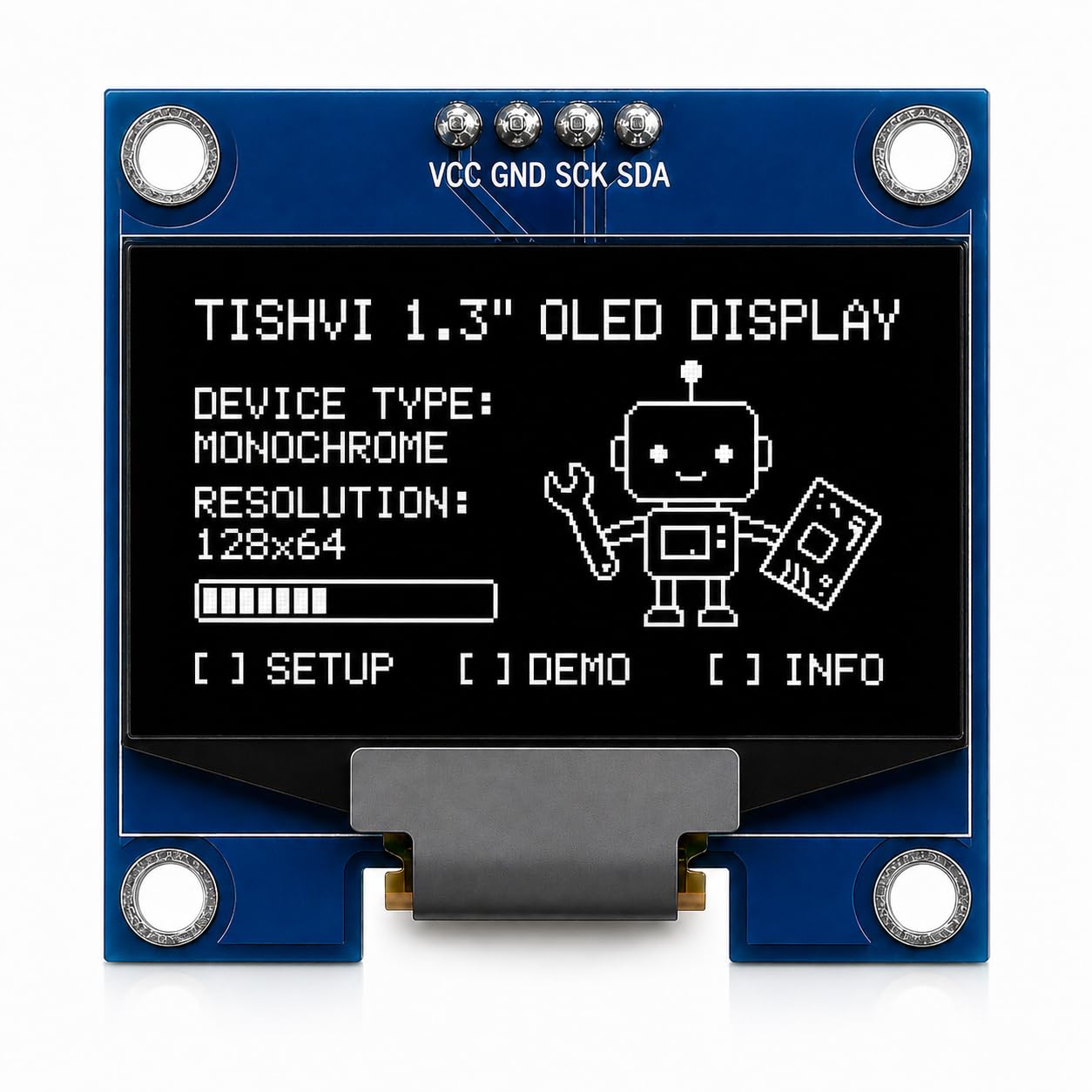 Tishvi 1.3" OLED Display Module I2C 128x64 White Screen | SH1106 Driver | 4-Pin Easy Interface | Low Power High Contrast for Microcontroller Projects (Pack of 1, White, 1.3")