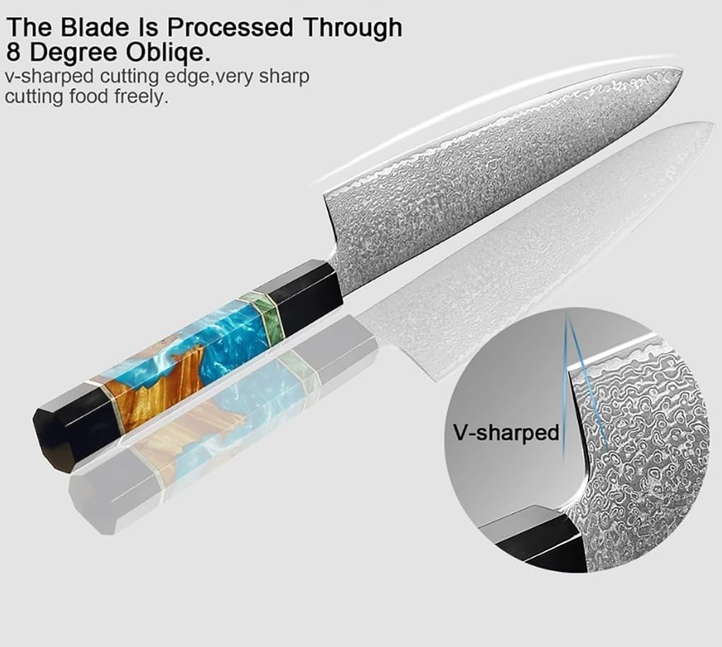 DAXXIN Kitchen Knife Sets, 6PCS Damascus Stainless Steel Kitchen Knives Set Chef Knife Cleaver Paring Knife Stable Wood & Resin Horn Handle, ZJH6868
