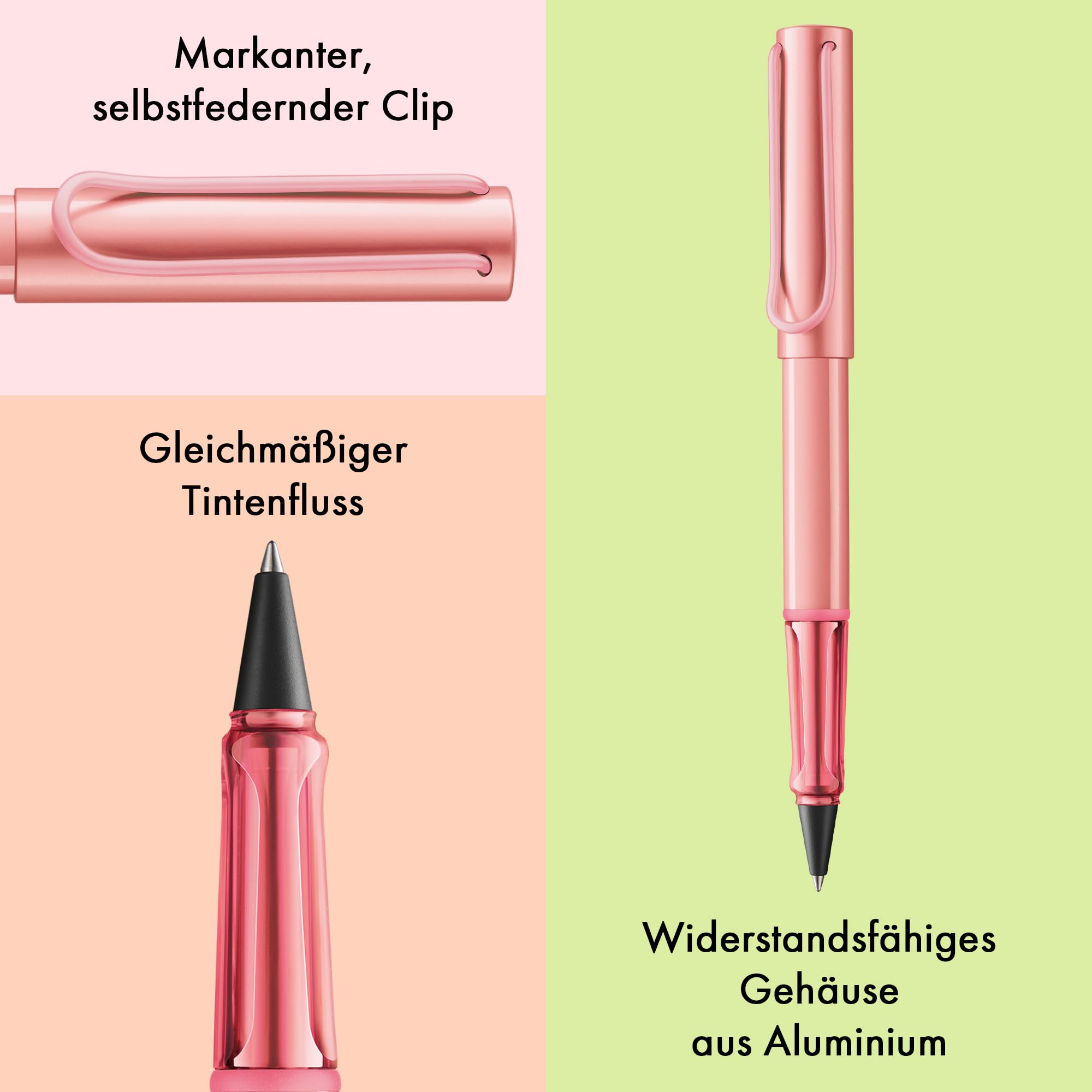 Lamy AL-star flamingo Tintenroller - leichter Stift mit transparenten, ergonomischen Griff & Strichbreite M - Gehäuse aus Aluminium – mit Tintenrollermine M 63 Strichbreite M in schwarz