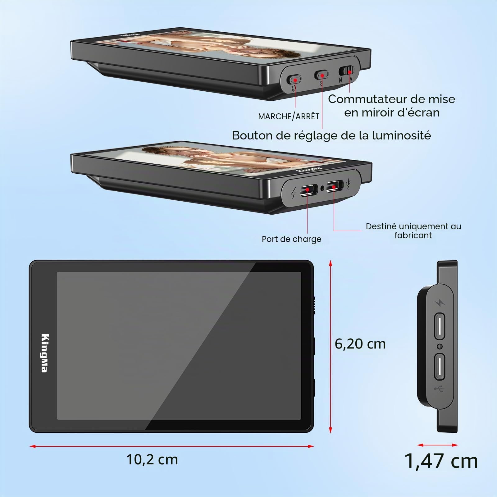 King Ma Écran de moniteur de selfie Vlog pour appareil photo arrière Samsung avec clip magnétique et télécommande Bluetooth, supportant l'enregistrement UHD 60 fps
