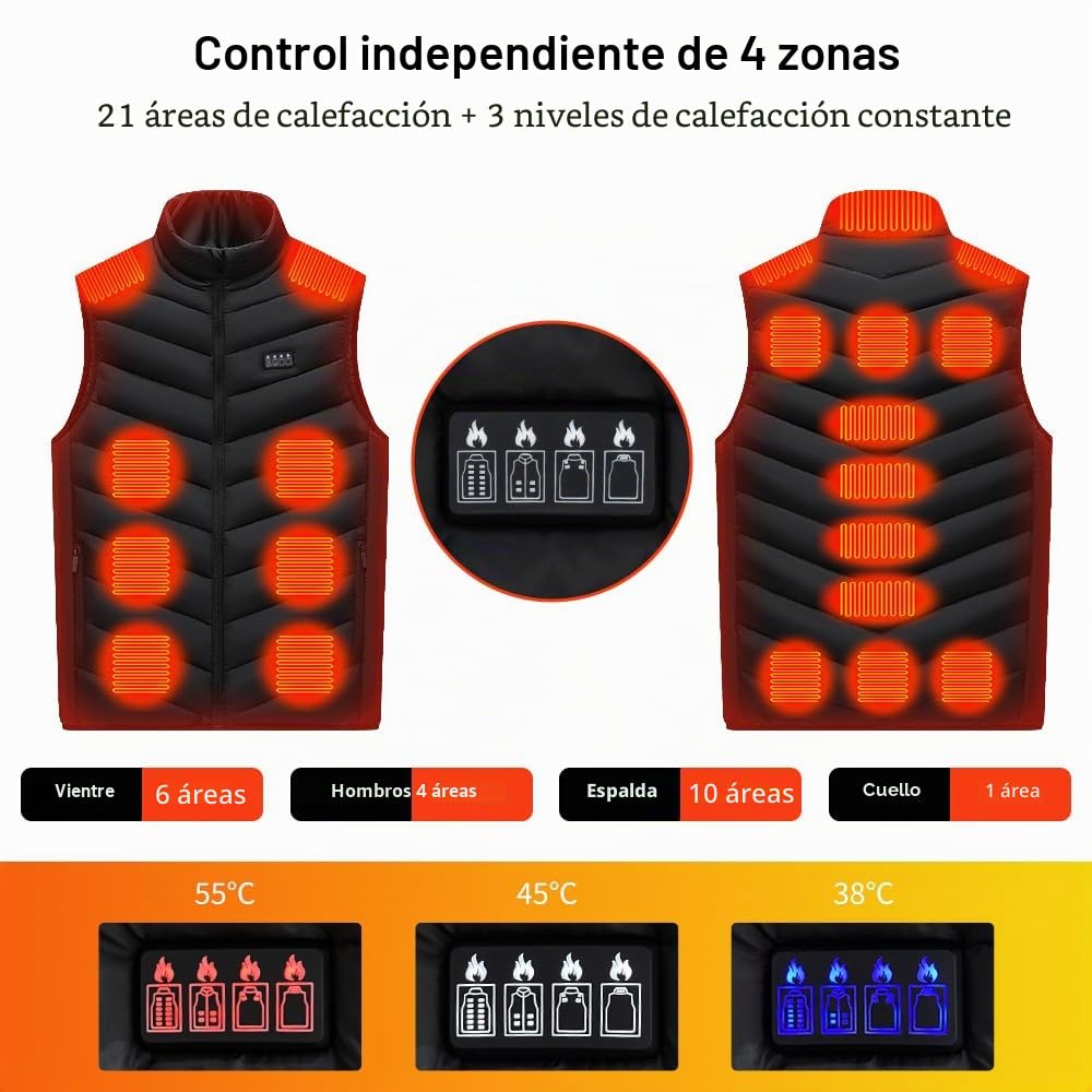 Amurhey Chaleco calefactable hombre y mujer con 21 zonas de calor y compatible con 5V/7.4V, NEW 2025 – Chaleco calefactable, chaqueta eléctrica, chaleco térmico unisex (batería externa no incluida)