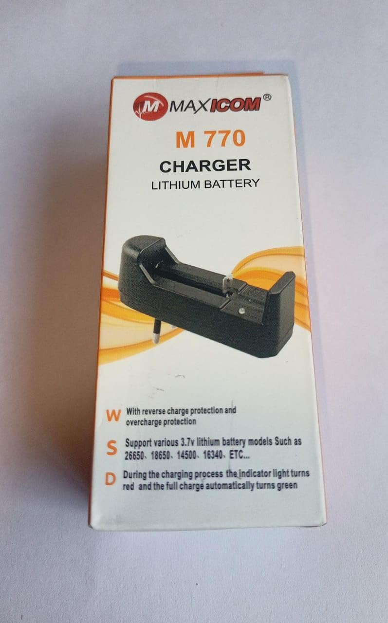 MICROUSB Compatible with MAXICOM M770 3.7V 26650, 18650, 14500, 16340 Charger Lithium Battery (Pack of 1)