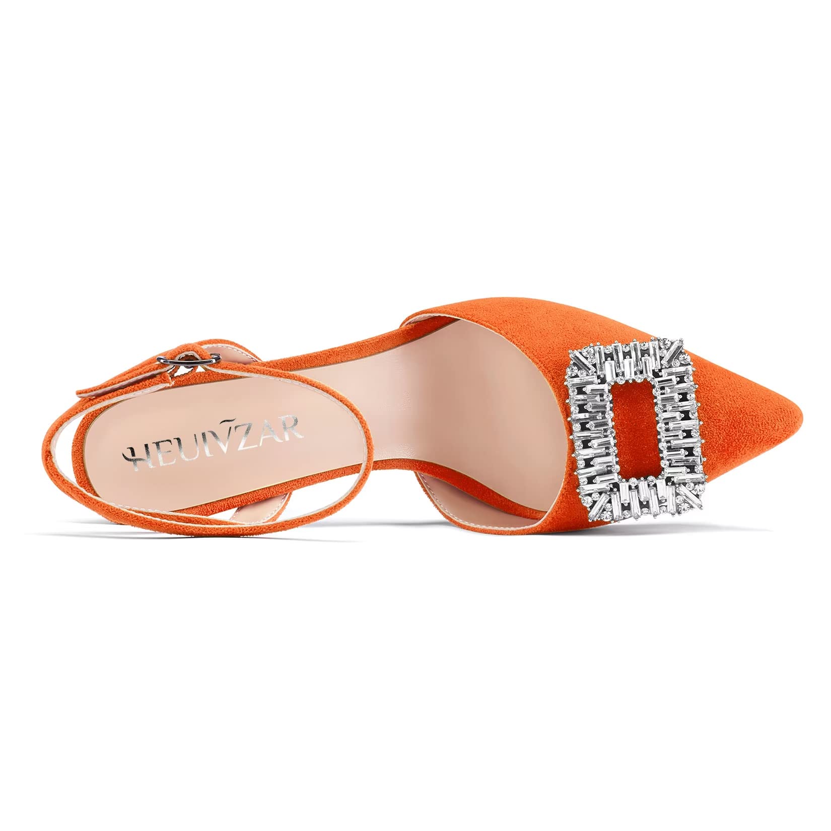 HEUIVZAR Mujer Alto High Chunky Ancho Heel Puntiaguada Punta Sandalias Correa Tobillo Diamante Cristal Cierre con Hebilla de Boda Dress Zapatos