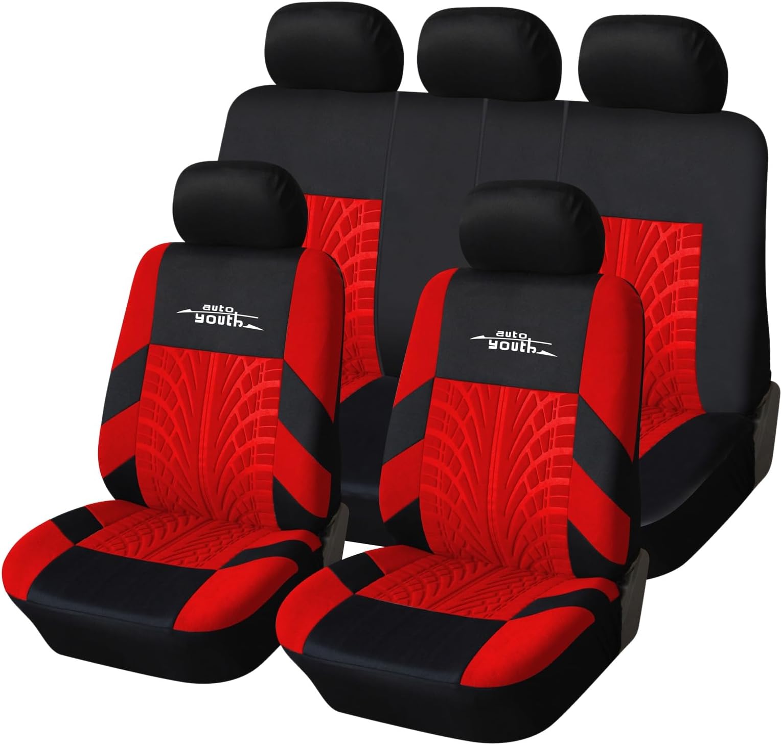 AUTOYOUTH Car Seat Covers Universal Fit Full Set Car Seat Protectors Tire Tracks Car Seat Accessories - 9PCS, Red