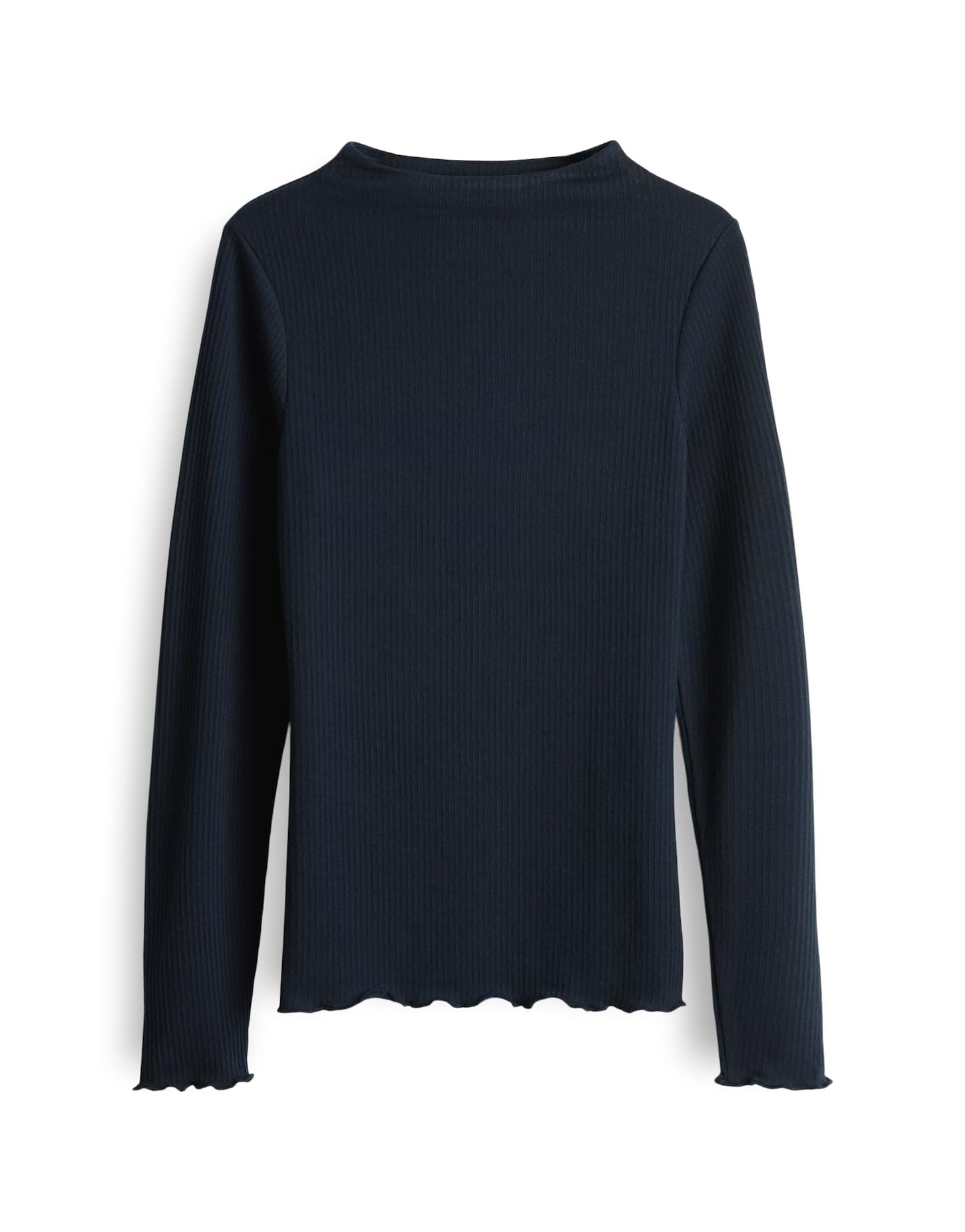 OPUS Damen Langarmshirt SOMANZI Slim Longsleeve aus feinem Rippjersey Coal Blue, Größe 40