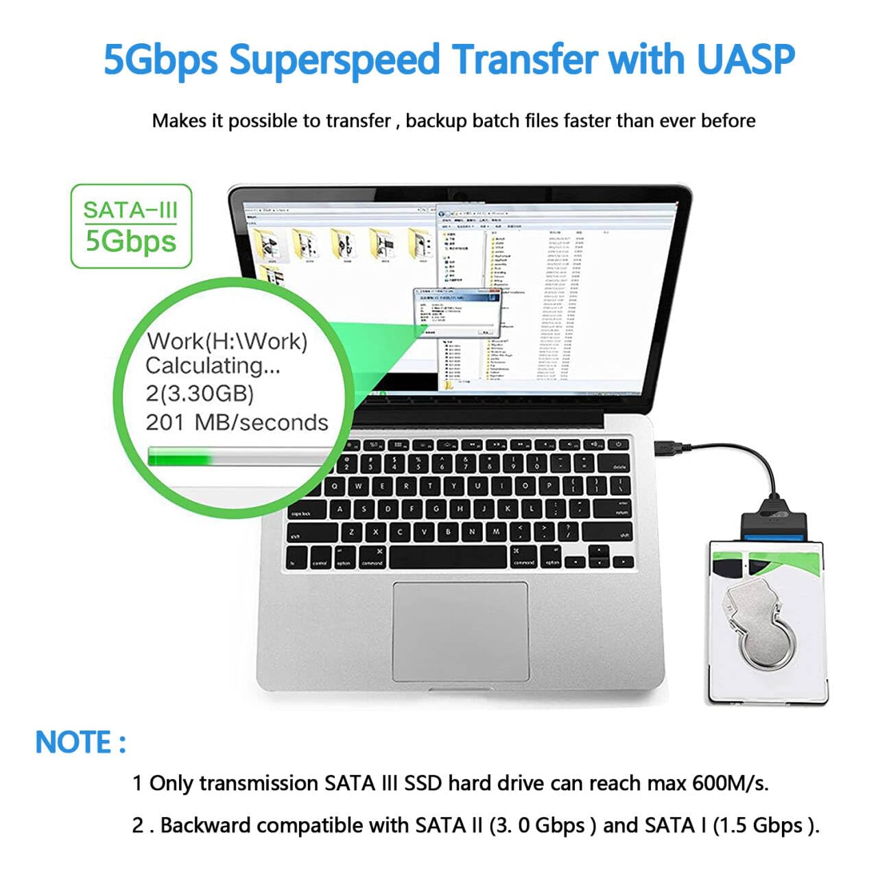 Cavo dati da SATA to USB Adattatore da USB 3.0 a disco rigido sata,Compatibile con dischi rigidi esterni e interni Adattatori SSD/HDD da 2,5 pollici Supporto per sistemi operativi Windows, Mac