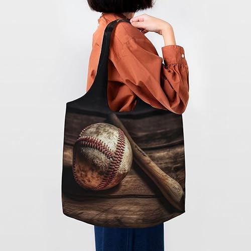 Miniatura 6 de VTCTOASY Bolsas de lona con estampado de béisbol en madera, bolsa de playa grande, bolsa de lona para el hombro, bolsas de compras reutilizables,