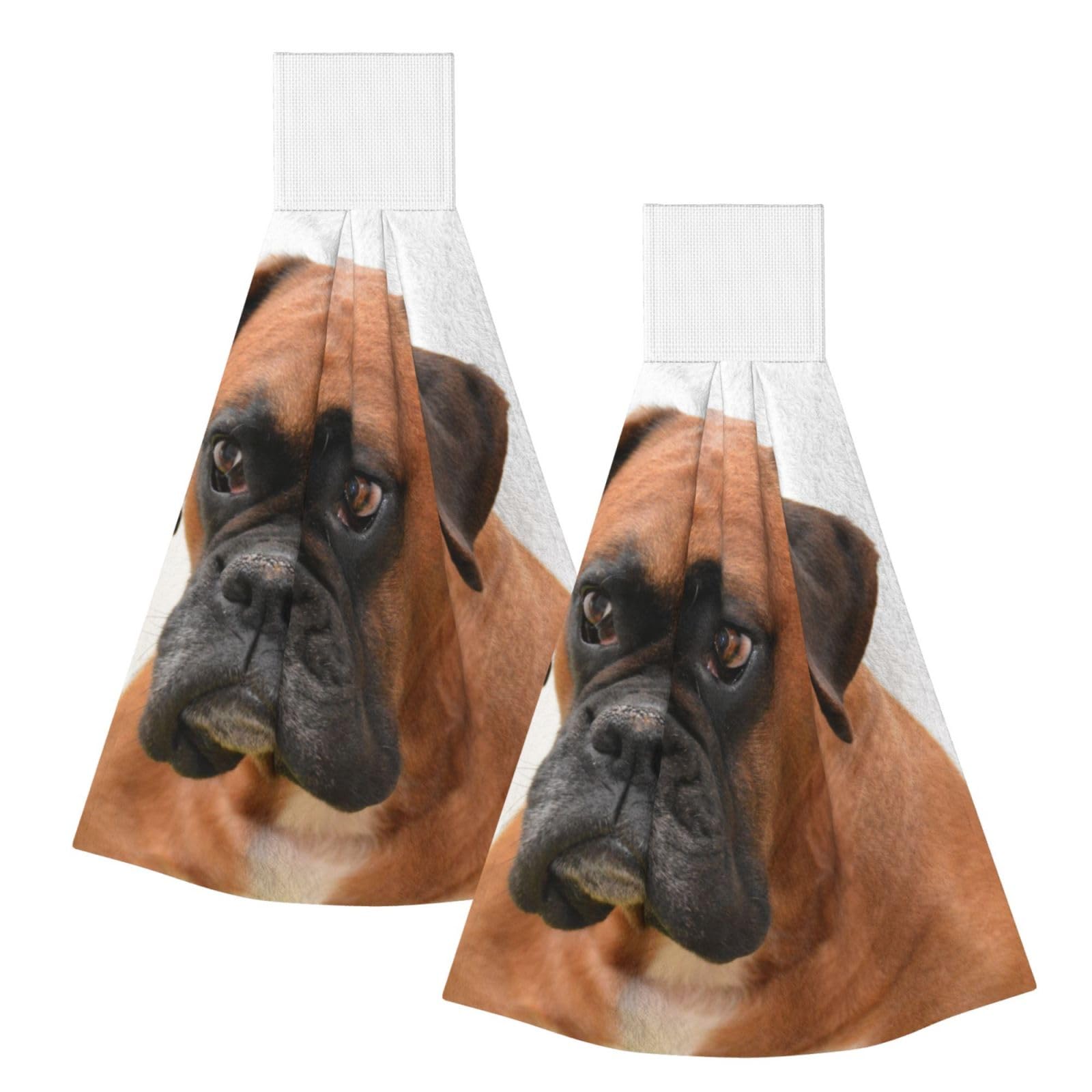DOPKLNA Boxer Dog With Sad Face, 2 Pcs Hanging Coral Fiber Hand Towels for Bathroom, Absorbent Kitchen Towels