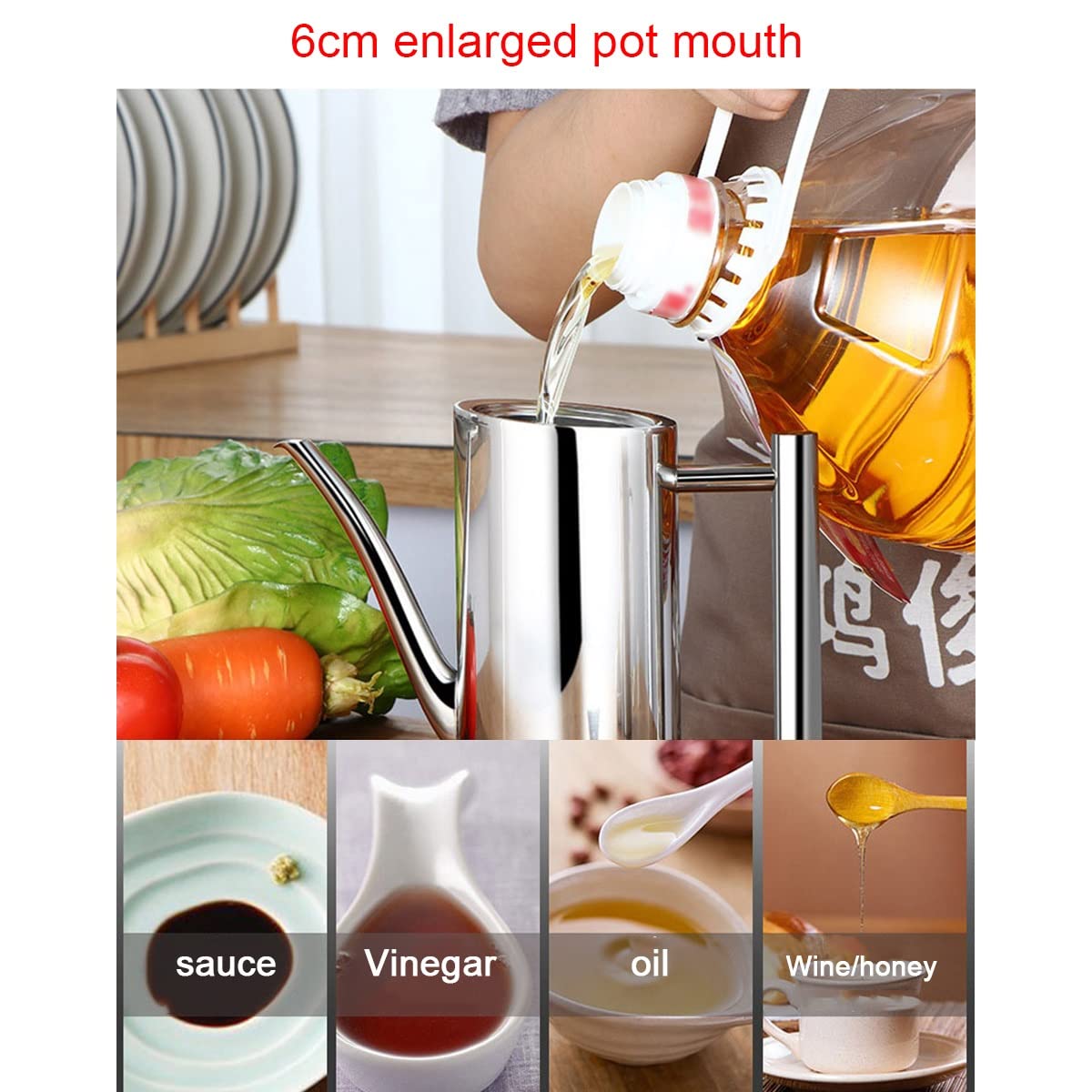Dispenser per olio, bottiglia da cucina in acciaio inox antigoccia, ideale per olio d'oliva, aceto, salsa di soia, contenitore da cucina con coperchio per versare facilmente, 500 ml