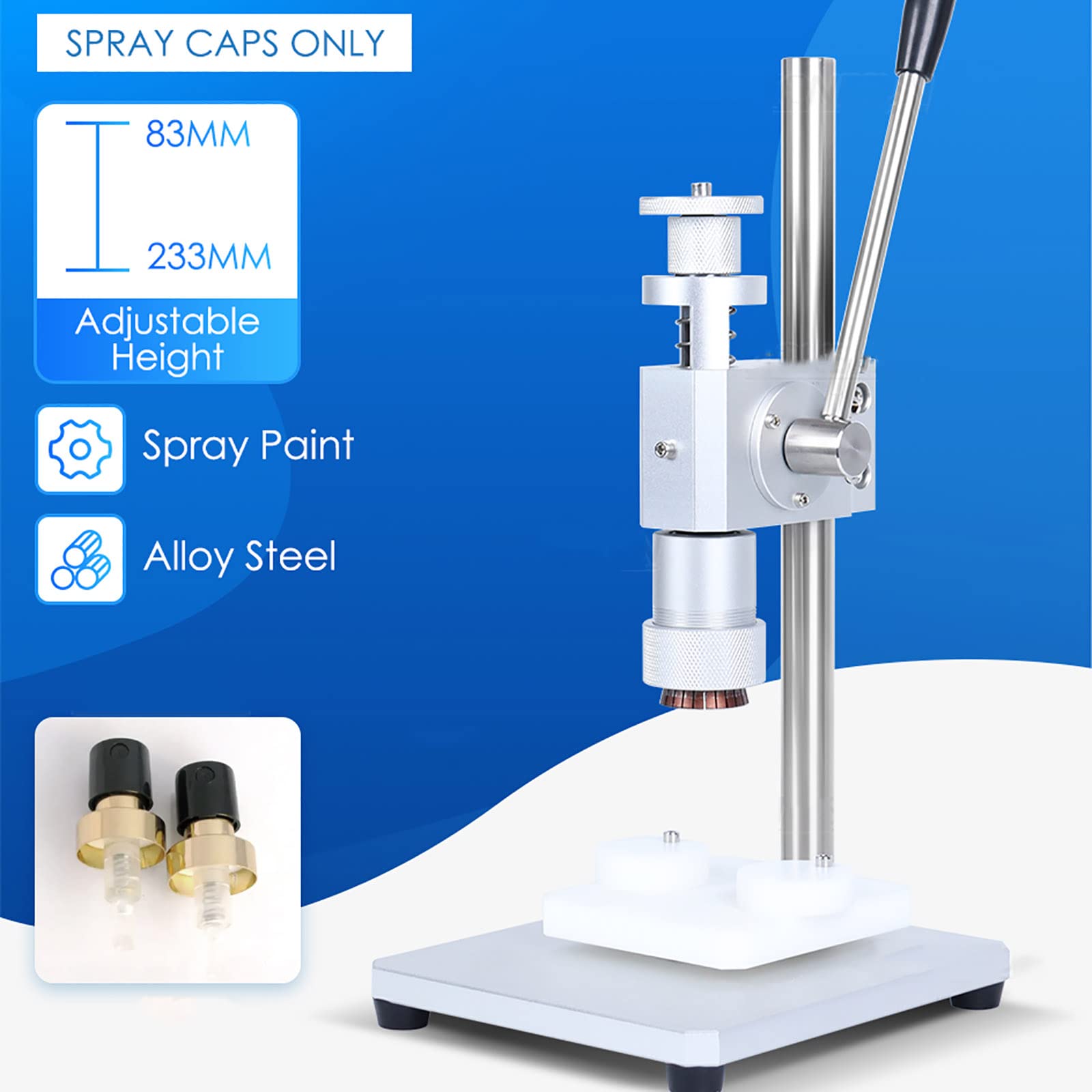 Máquina prensadora Sellado Botellas Perfume, máquina taponadora neumática Manual, con Mango Antideslizante Acero Inoxidable, Altura Ajustable para Herramientas Vidrio Metal plástico (diámetro exte