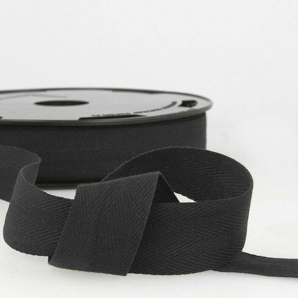 20mm Cotton Herringbone Tape 062D, 014 Black, 2 Metres