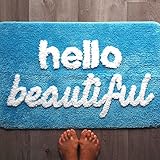 Evovee Hello Beautiful Bath Mat Cute Bathroom Rugs for Girls You Look Good Gorgeous Funny Shower Fun Bathroom Decor Non-Slip Washable Kids Women Aqua Turquoise Teal Mint Green