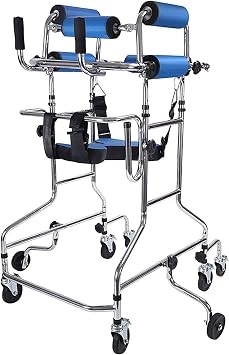 Upright Walker for Seniors with Seat, Hemiplegia Rehabilitation Standing Frame Adult Portable Walker Walking Aid, Medical Walker for The Disabled