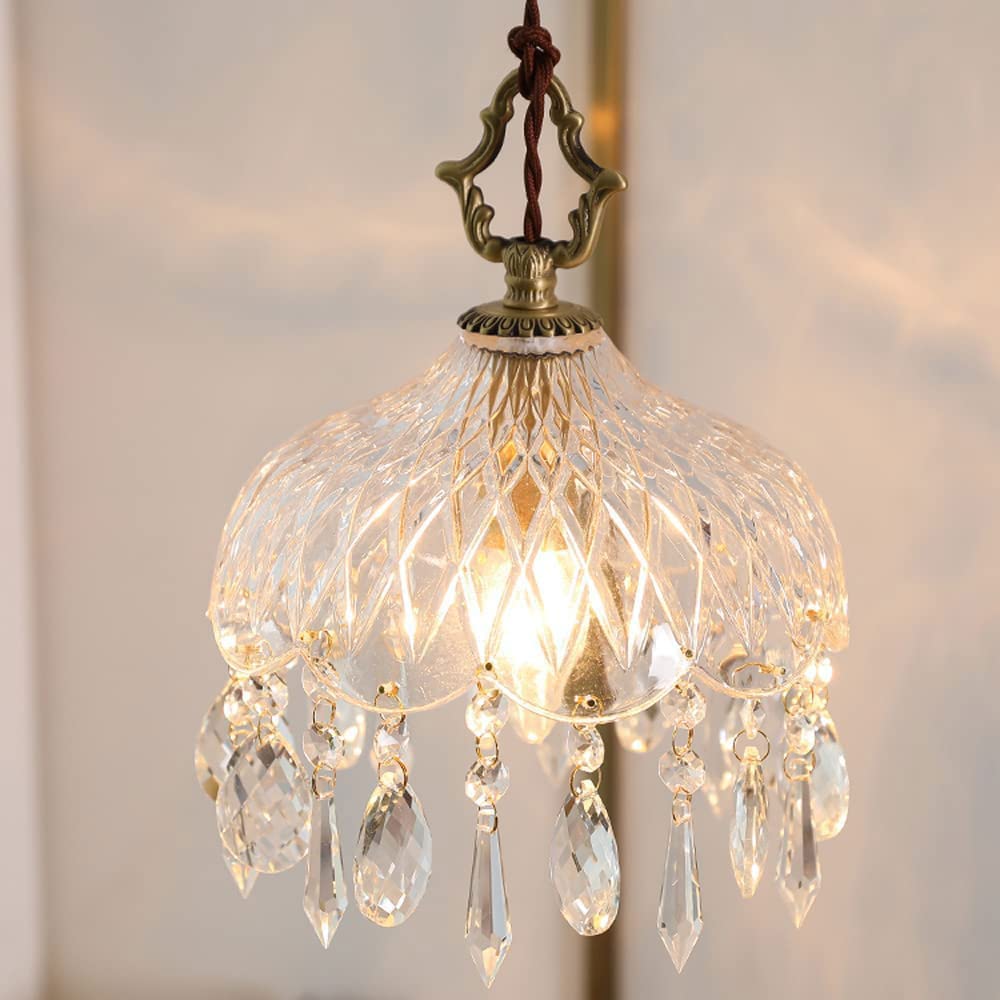Żyrandol z oprawą świetlną, mosiężna lampa wisząca z kloszami z kryształowego szkła, sufitowa lampa wisząca do kuchni, wyspy, jadalni, domu w stylu rustykalnym