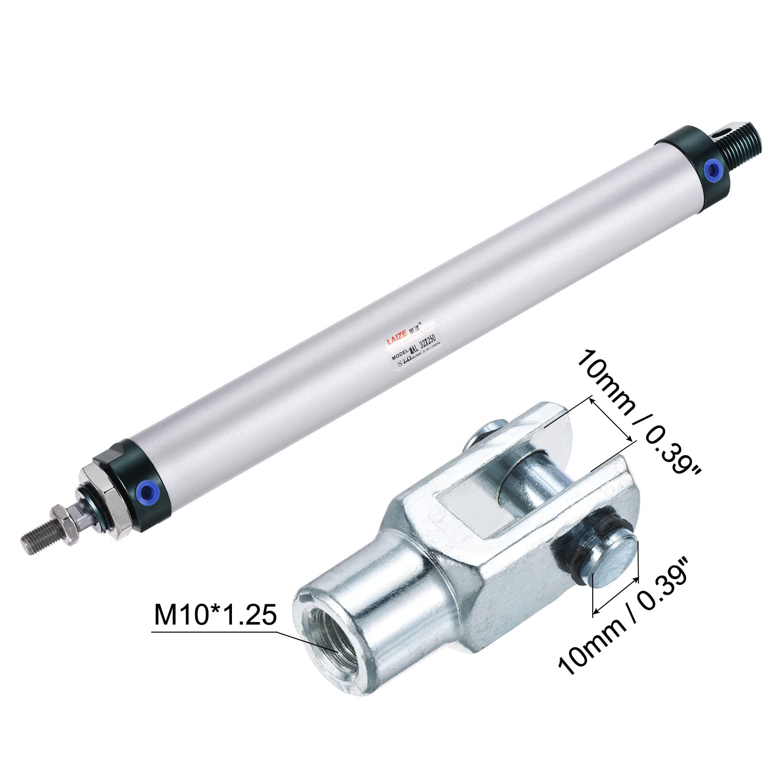 sourcing map Neumático Aire Cilindro Doble Acción MAL32X250 32mm Diámetro 250mm Carrera con Y Conector y 4uds Rápido Ajuste Juego