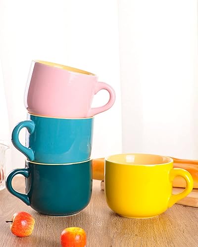 Miniatura 6 de WHJY Simple - Tazas de sopa de cerámica con tapa, tazas de sopa de 22 onzas con asa, tazón de avena para microondas con tapa y asa para leche, té,