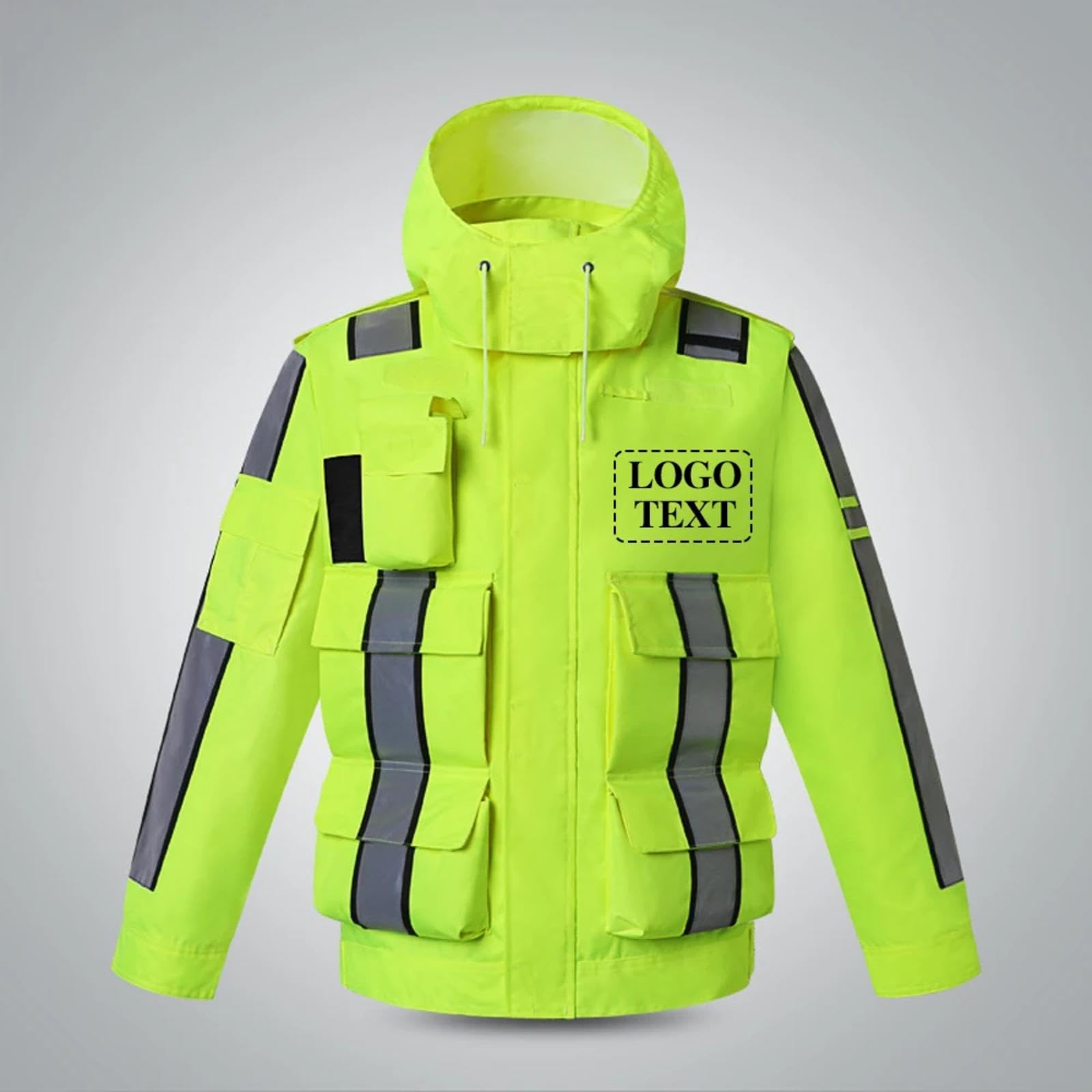 Sweat À Capuche Réfléchissant avec Logo Personnalisé, Veste De Sécurité Personnalisée Haute Visibilité, Imperméable, Extérieur, Construction, Trafic, Route, Imperméable, Coupe-Vent