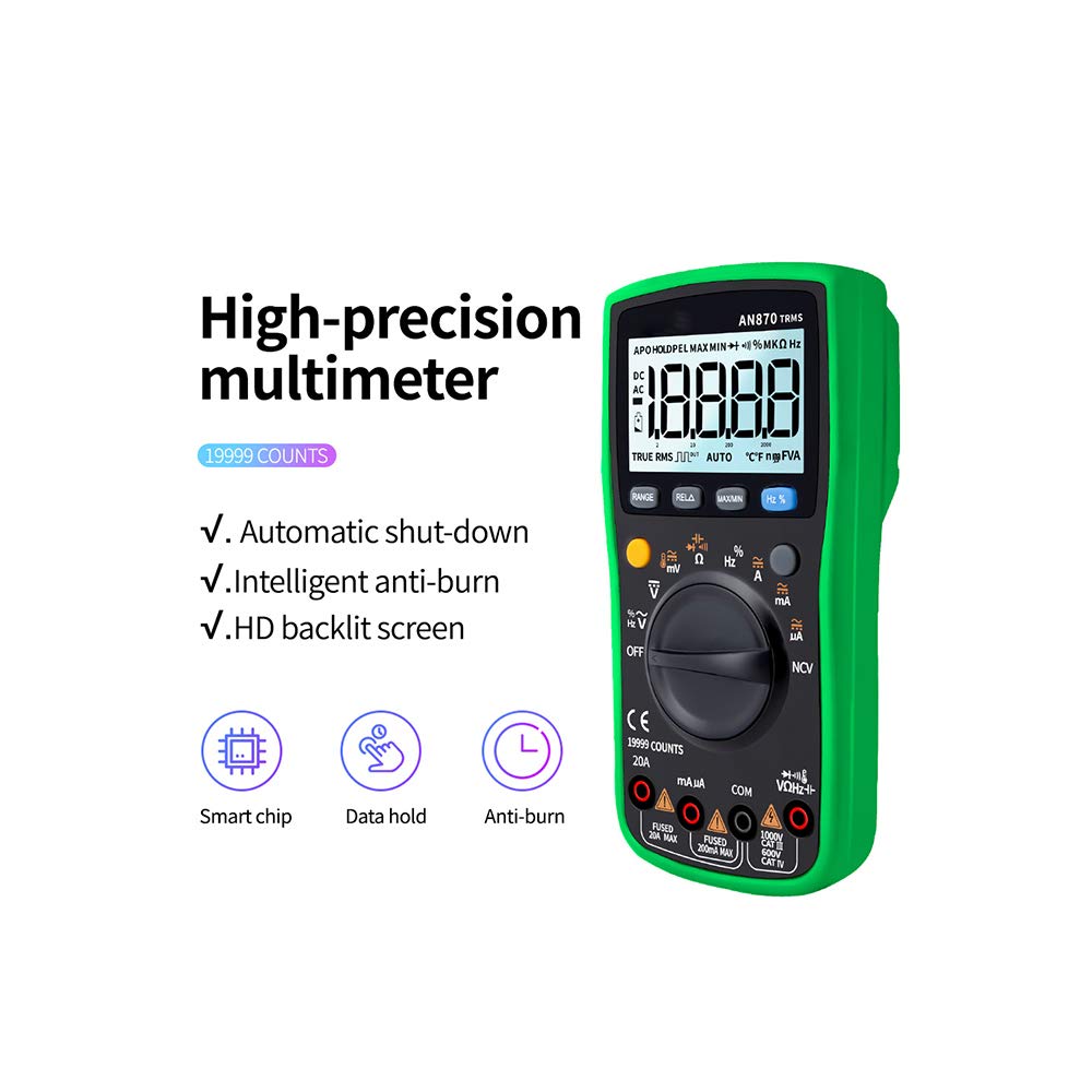 AN870 multimètre numérique 19.999 comptes TRMS testeur transistor multimètre voltímetro compteur de capacité Profesional