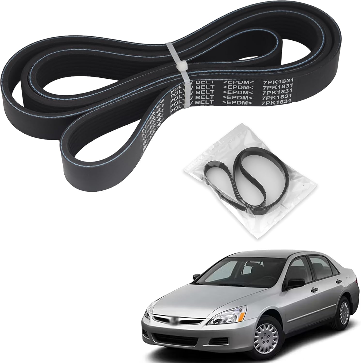 Engine Serpentine Drive Belt Compatible with Honda Accord 2008 2009 2010 2011 2012 L4 2.4L Gas DOHC- Accessories V-Ribbed Belt 56992R40A01 7PK1831