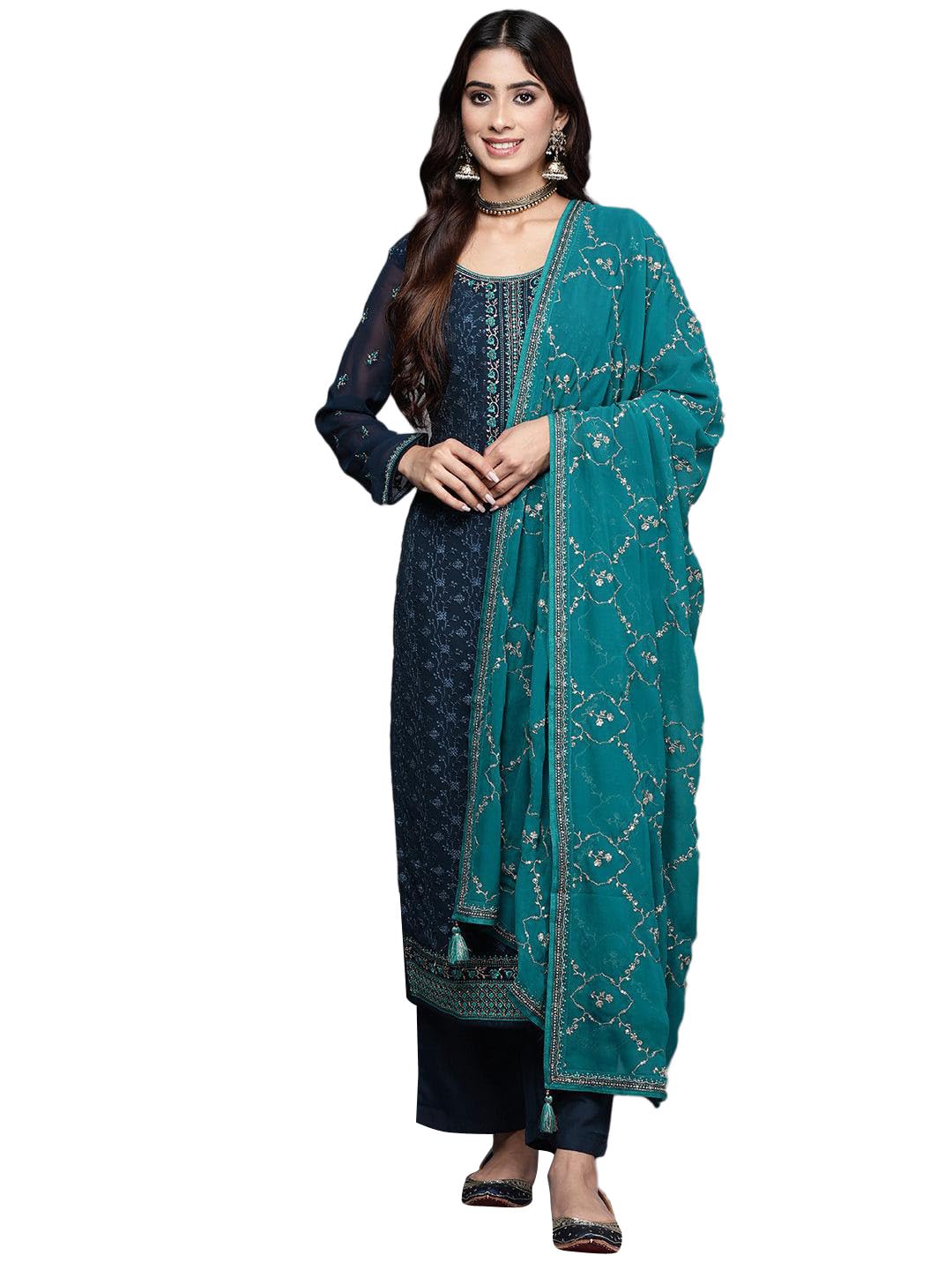 libas Women Embroidered Georgette Straight Kurta Trouser With Dupatta Set-picture-33