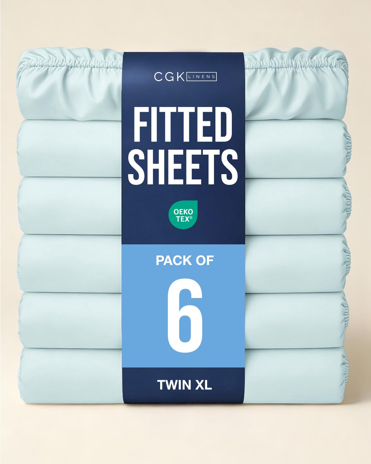 Twin XL Fitted Sheet - Pack of 6 College Dorm Essentials - Ice Blue