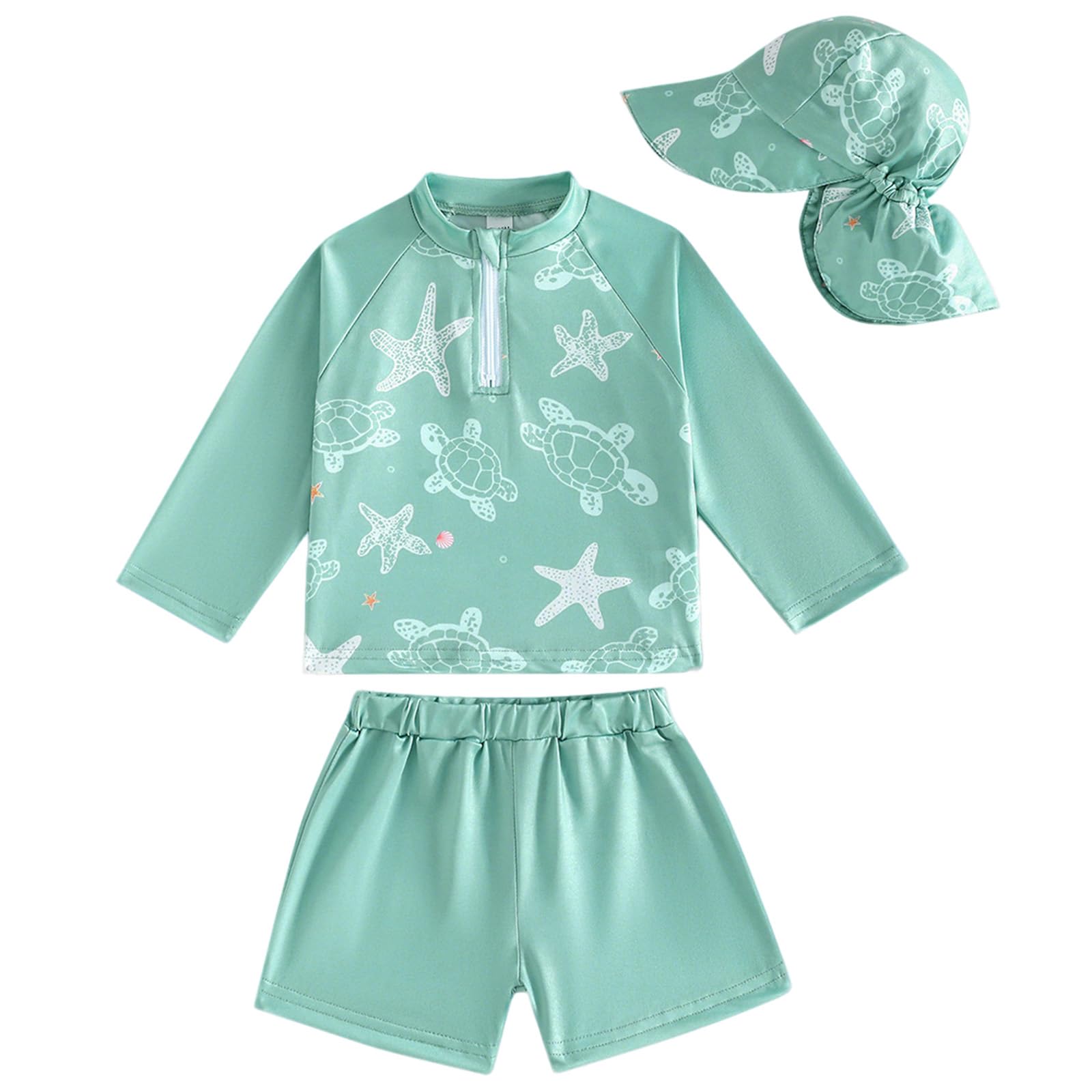 Conjunto de baño de Dos Piezas para niños pequeños Gorro Camiseta de baño de Manga Larga y Pantalones Cortos para la Playa la Piscina y Las Vacaciones