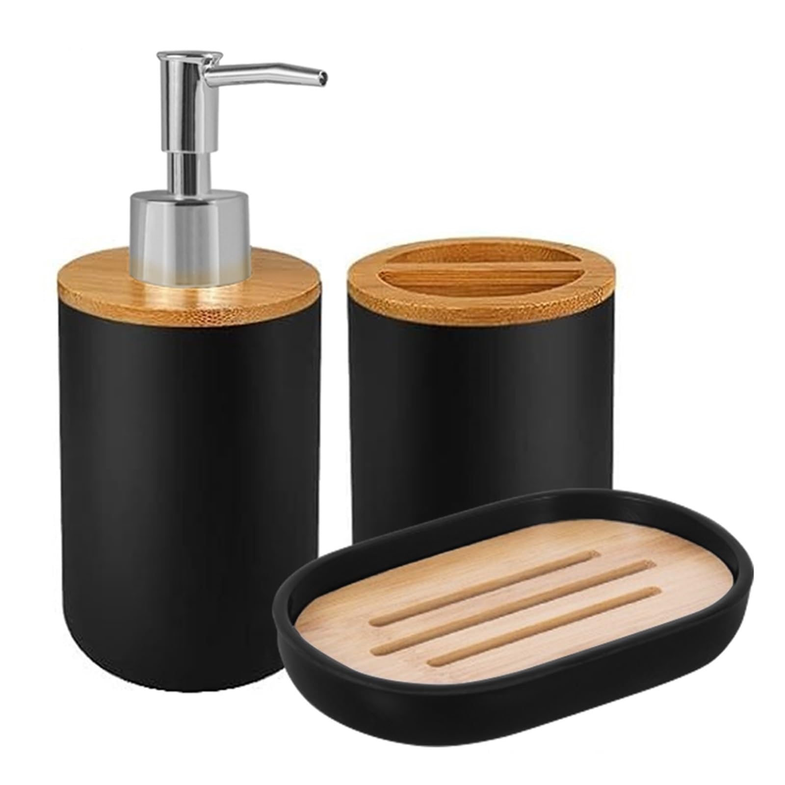 Soap And Toothbrush Holder Sets Bathroom Set Hands Soap Dispenser Toothbrush Holder and Soap Box Bathroom Decor Toiletries Holder for Bath Accessories(Black A)